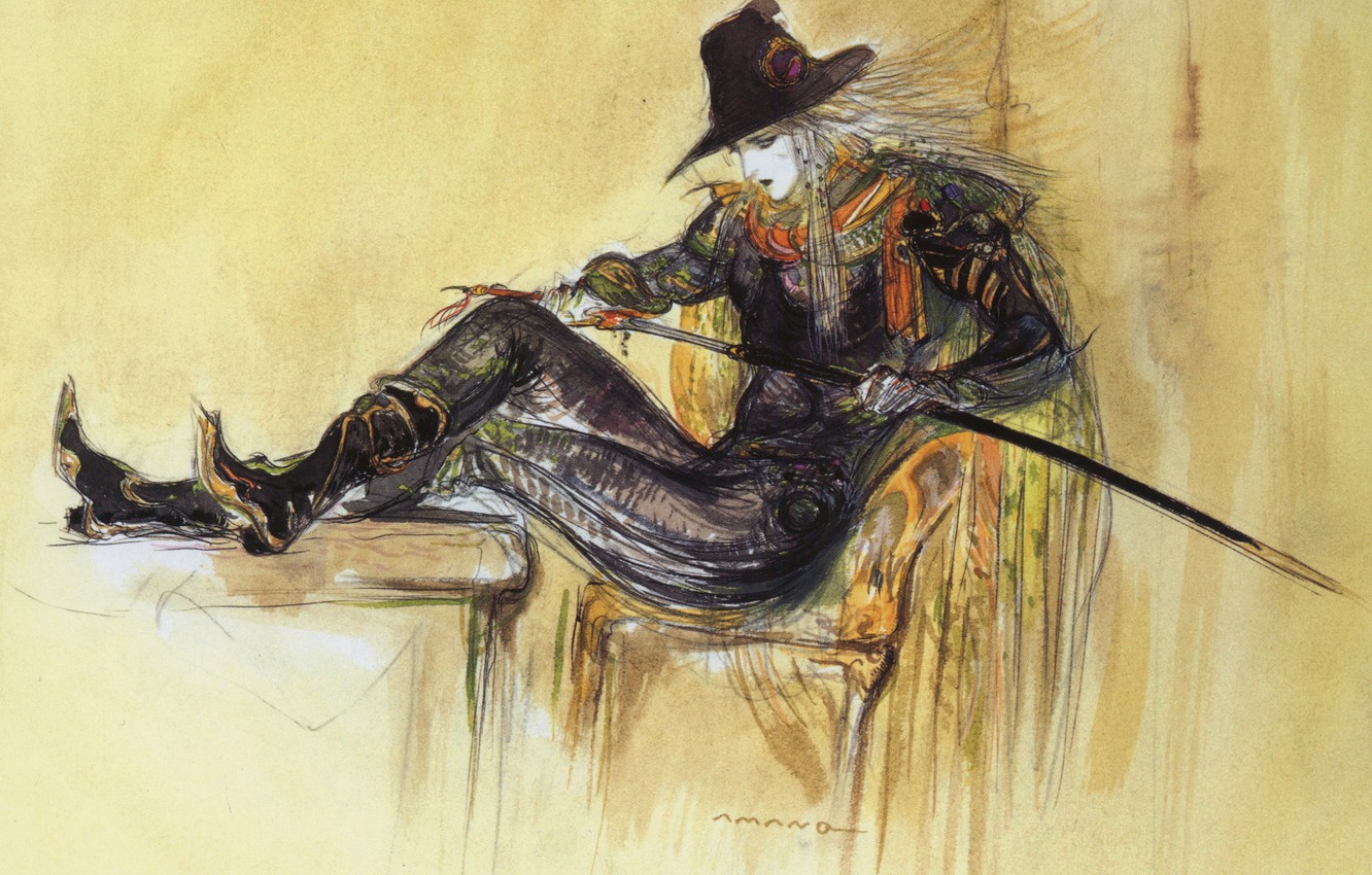 Photo Wallpaper Table, Graphics, Sword, Hat, Boots, - Yoshitaka Amano Art For Vampire Hunter D - HD Wallpaper 