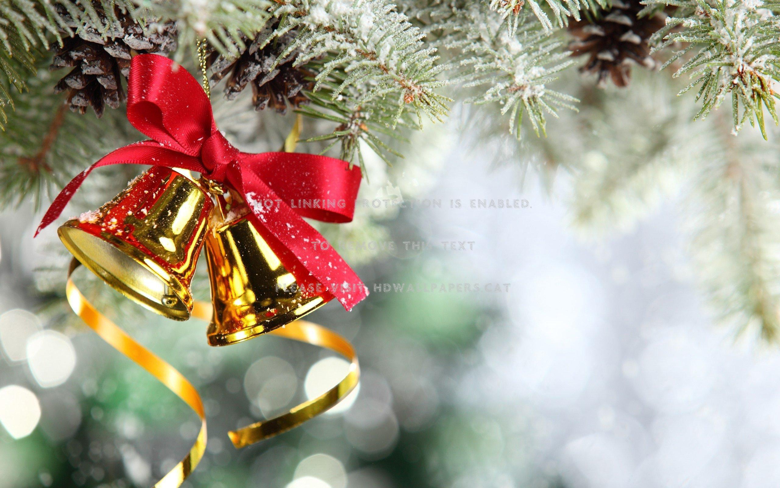 Christmas Bells Yule Red Ribbon Pine Gold - Christmas Wallpaper Bells - HD Wallpaper 