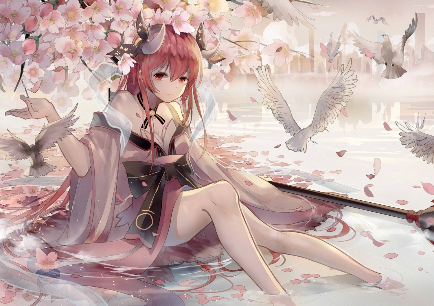 Animal Bird Breasts Cleavage Date A Live Flowers Horns - HD Wallpaper 