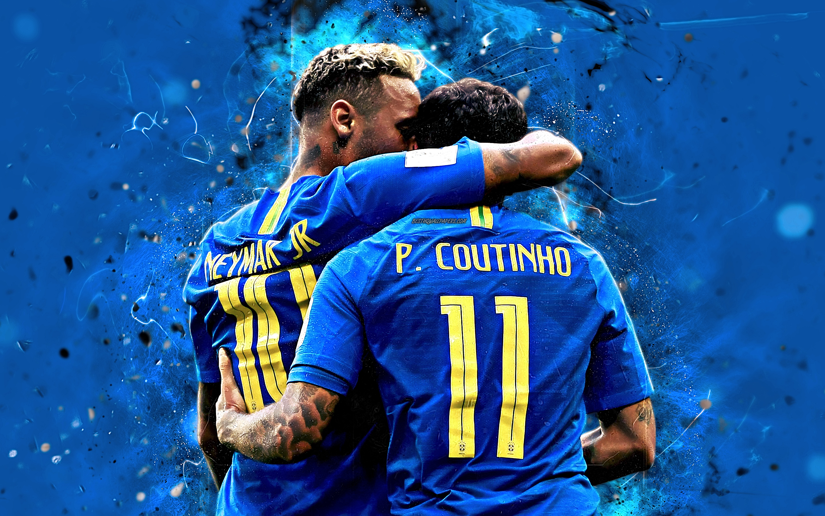 Neymar, Philippe Coutinho, Goal, Blue Uniform, Brazil - Philippe Coutinho E Neymar - HD Wallpaper 