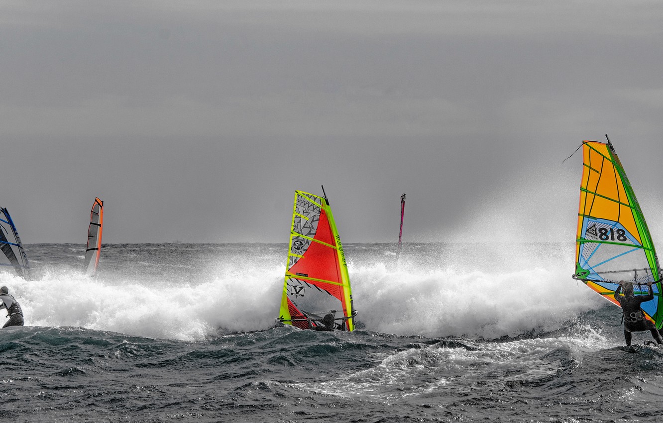 Photo Wallpaper Sea, Wave, The Wind, Sail, Board, Regatta, - Windsurfing - HD Wallpaper 