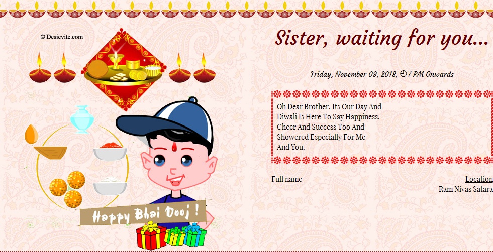 Bhai Dooj Invitation Wording And Sample Card - Bhai Dooj Invitation Message - HD Wallpaper 