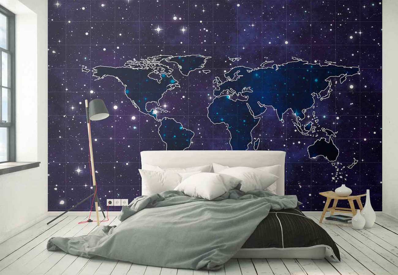 Map And Stars Wallpaper Mural - Romantic Wall Mural Paintings - HD Wallpaper 