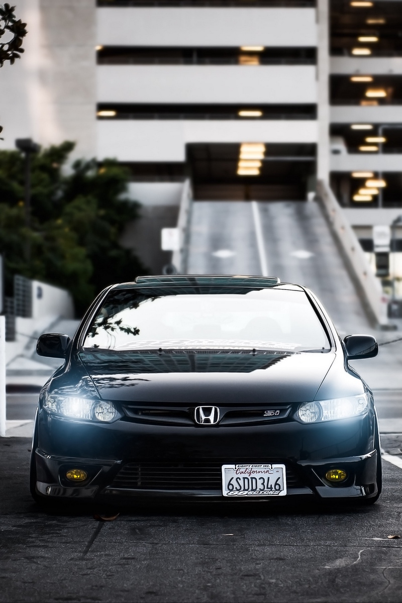 Wallpaper Honda, Civic, Si, Black, Front View, City - Honda Civic Si Wallpaper Iphone - HD Wallpaper 