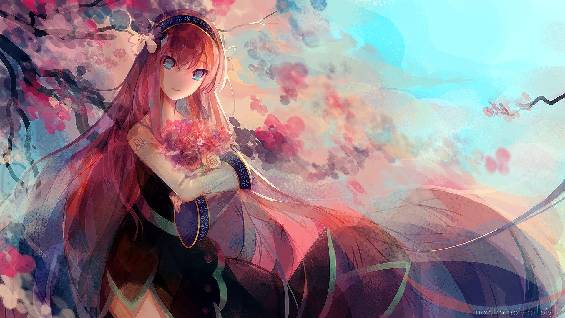 Anime Girl Wallpaper Flowers - HD Wallpaper 