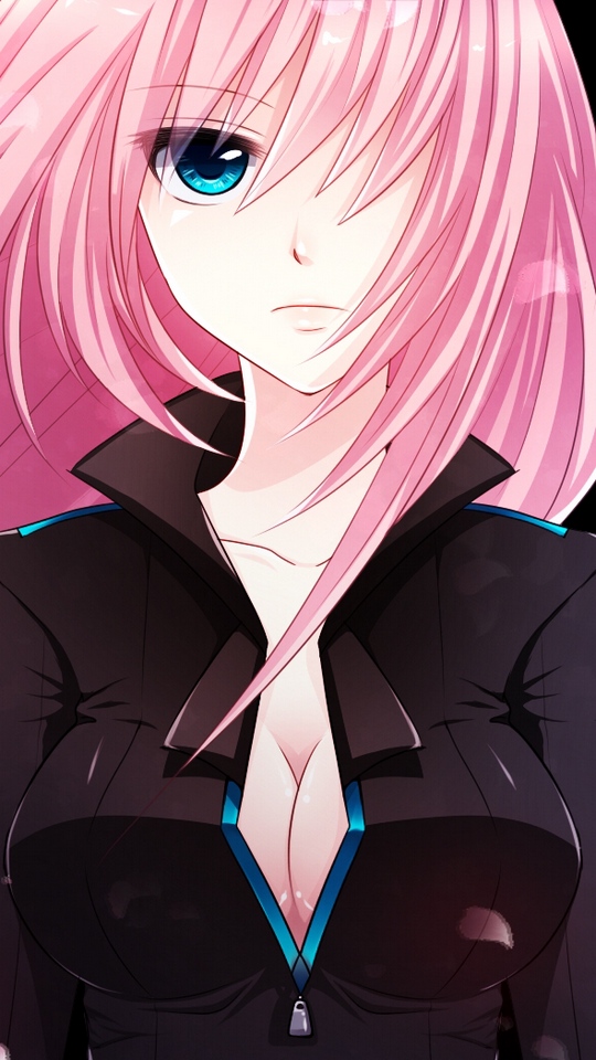 Wallpaper Megurine Luka, Girl, Blue Eyes, Petals, Hair - Anime Dark Girl With Pink Hair - HD Wallpaper 