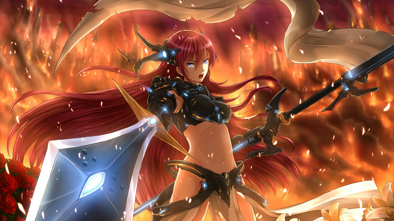 Anime Girl Fire Power - HD Wallpaper 