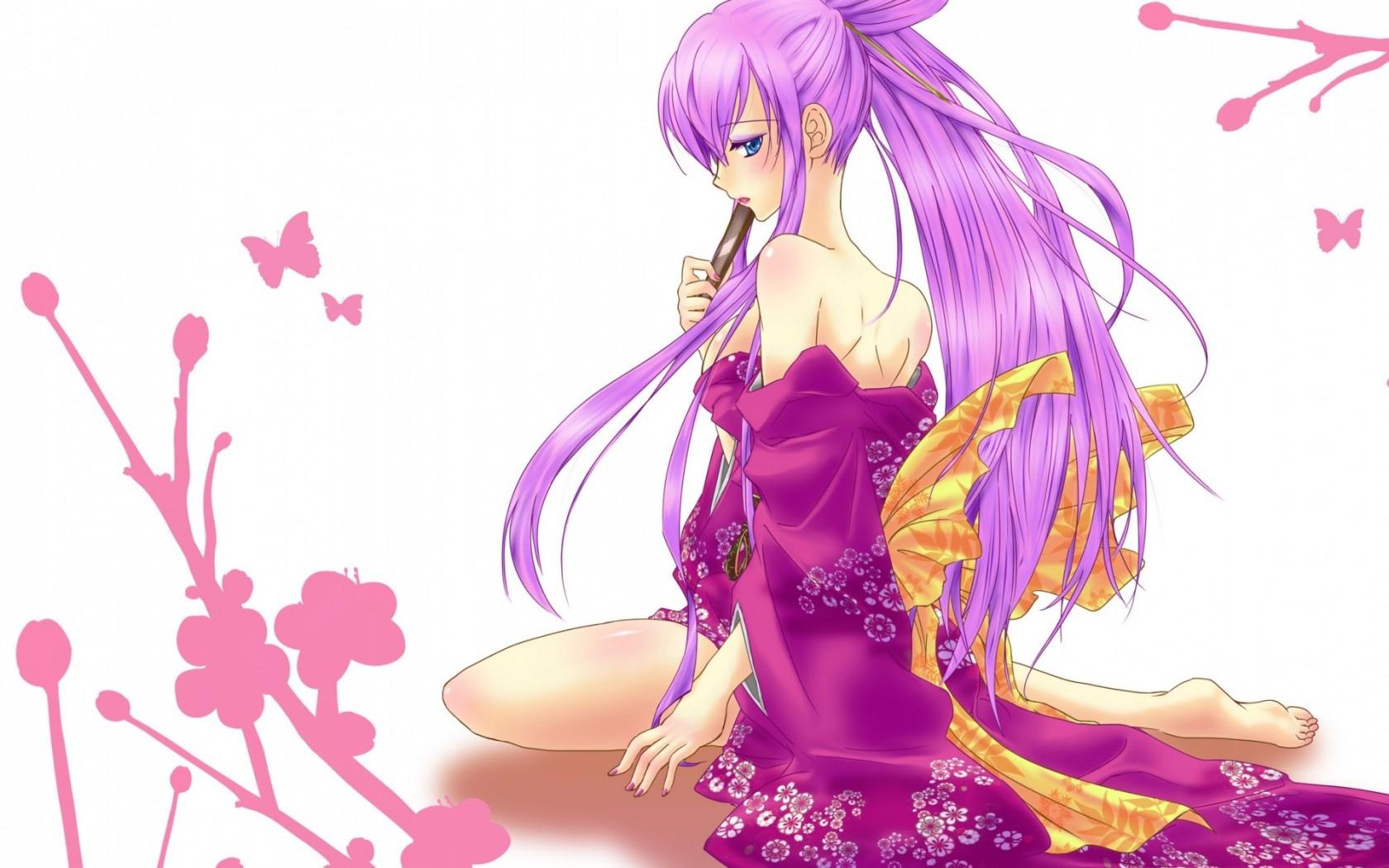 Hd Vocaloid Dress Blue Eyes Megurine Luka Long Hair - Girls In Purple Dress Anime And Pink Hair - HD Wallpaper 