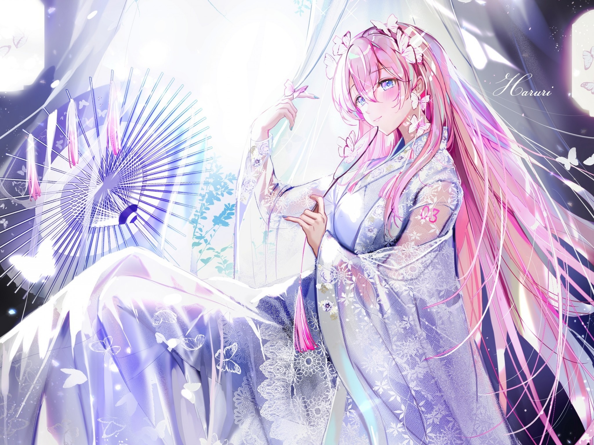 Megurine Luka, Pink Hair, Vocaloid, Long Hair, Kimono, - Megurine Luka Kimono - HD Wallpaper 