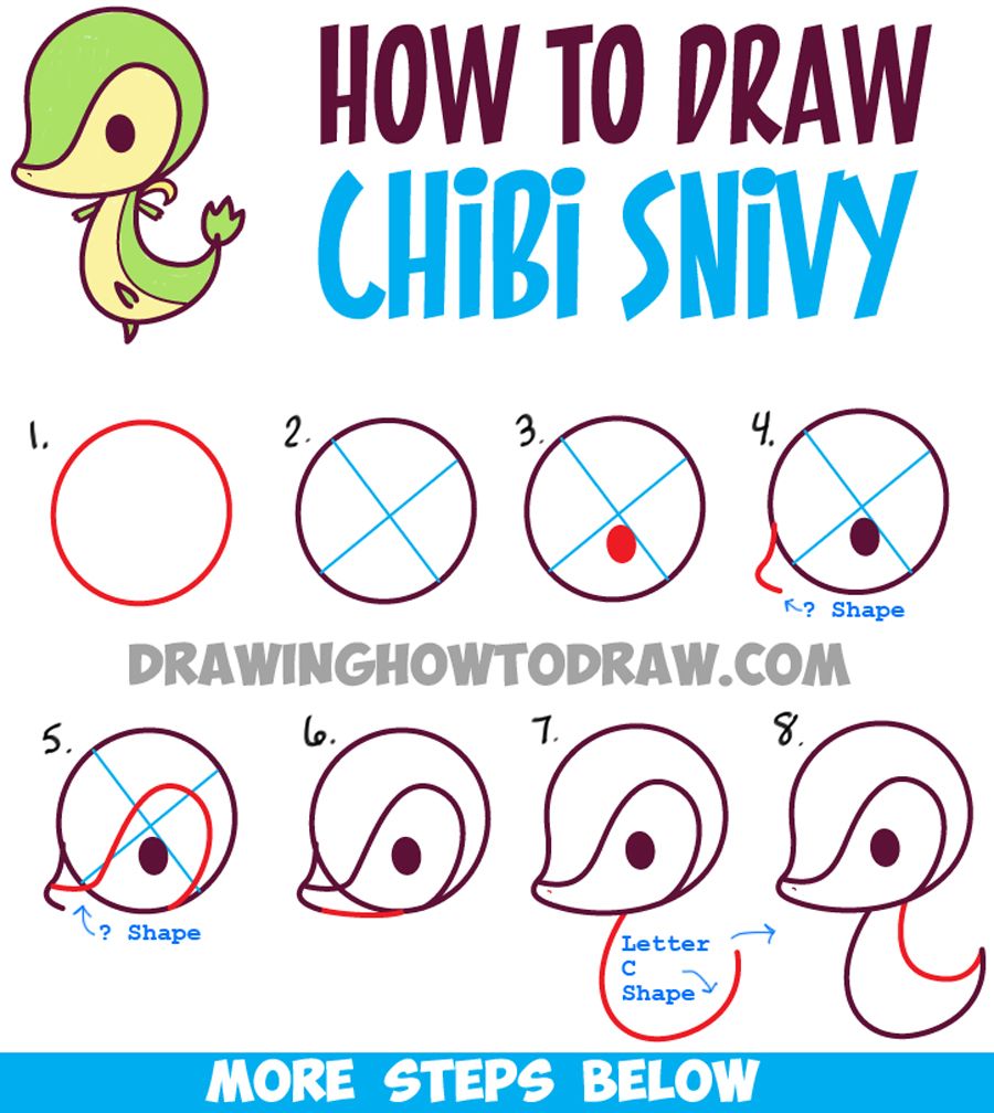 Draw Chibi Snivy Step By Step - HD Wallpaper 