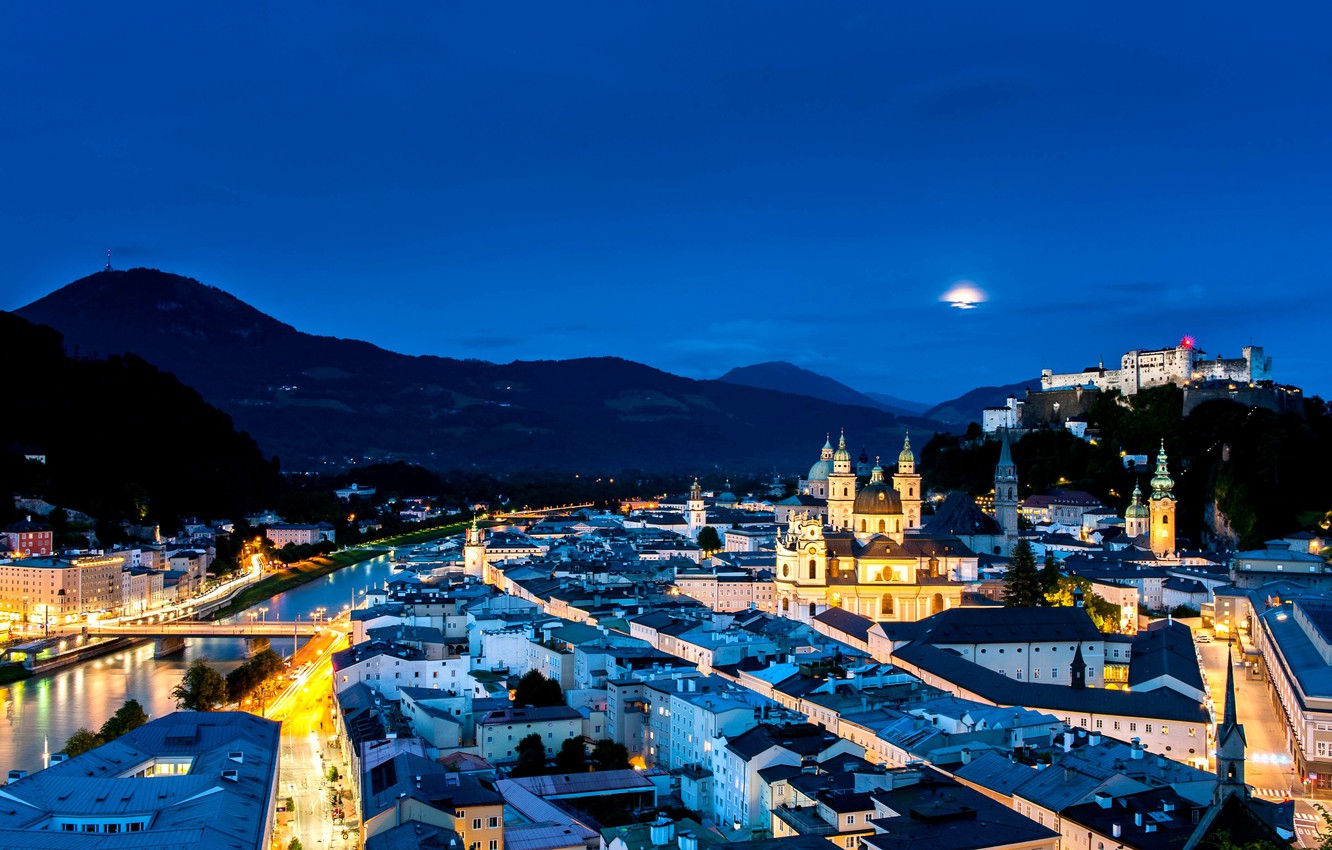 Photo Wallpaper Light, Night, Bridge, The City, Lights, - Austria City Night - HD Wallpaper 