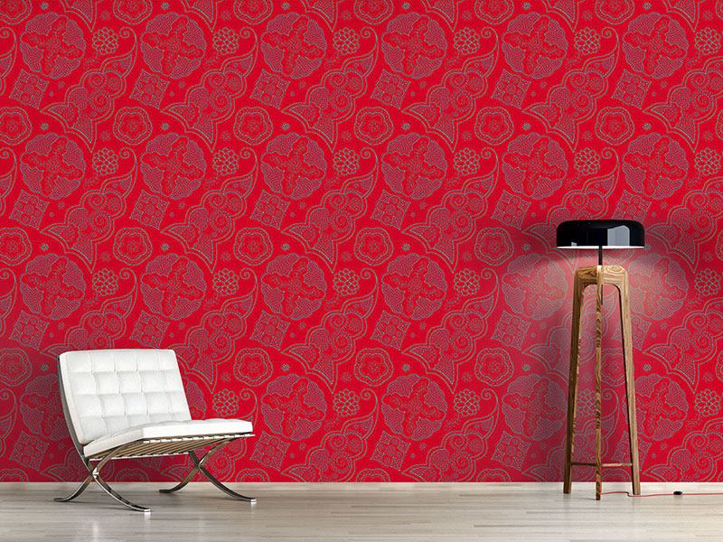 Design Wallpaper Henna Rosso - Papier Peint Trompe L Oeil Escalier - HD Wallpaper 