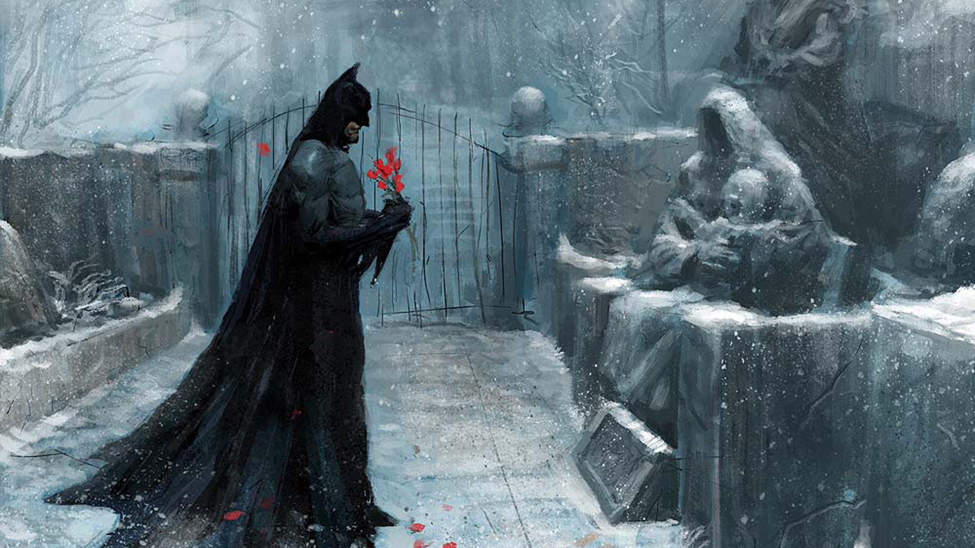 Batman Visiting His Parents In The Family Cemetary - Cool Batman Wallpapers Hd - HD Wallpaper 
