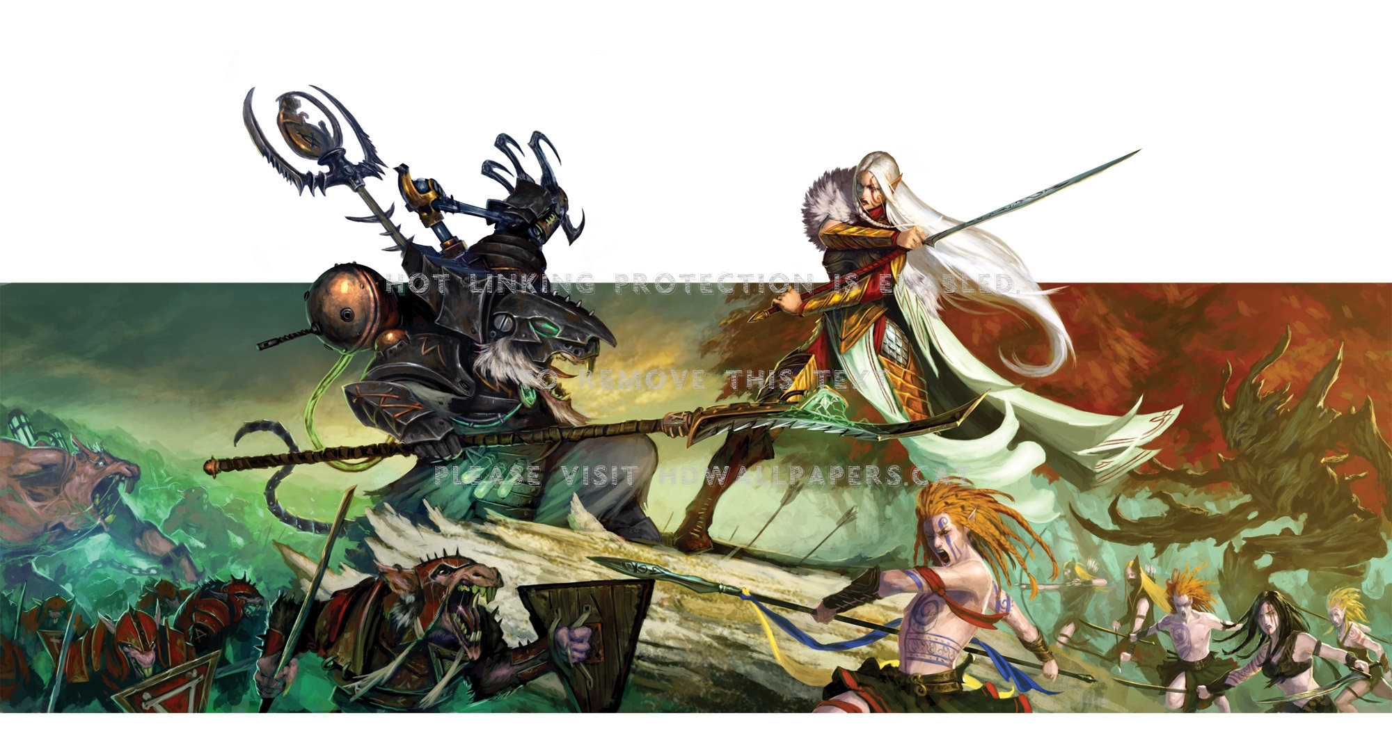 Elves Skaven Warhammer Ratmen Battle 3d And - Wood Elves Vs Skaven - HD Wallpaper 