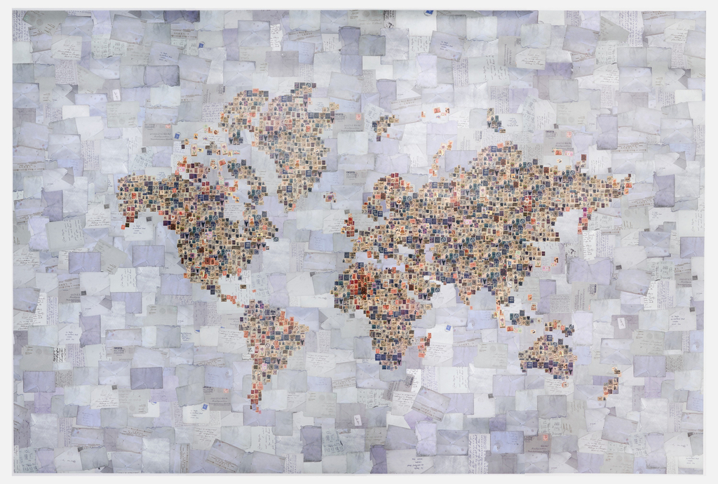 A Digital Rendering Of A World Map Created By Collaging - Post Stamps World Map - HD Wallpaper 