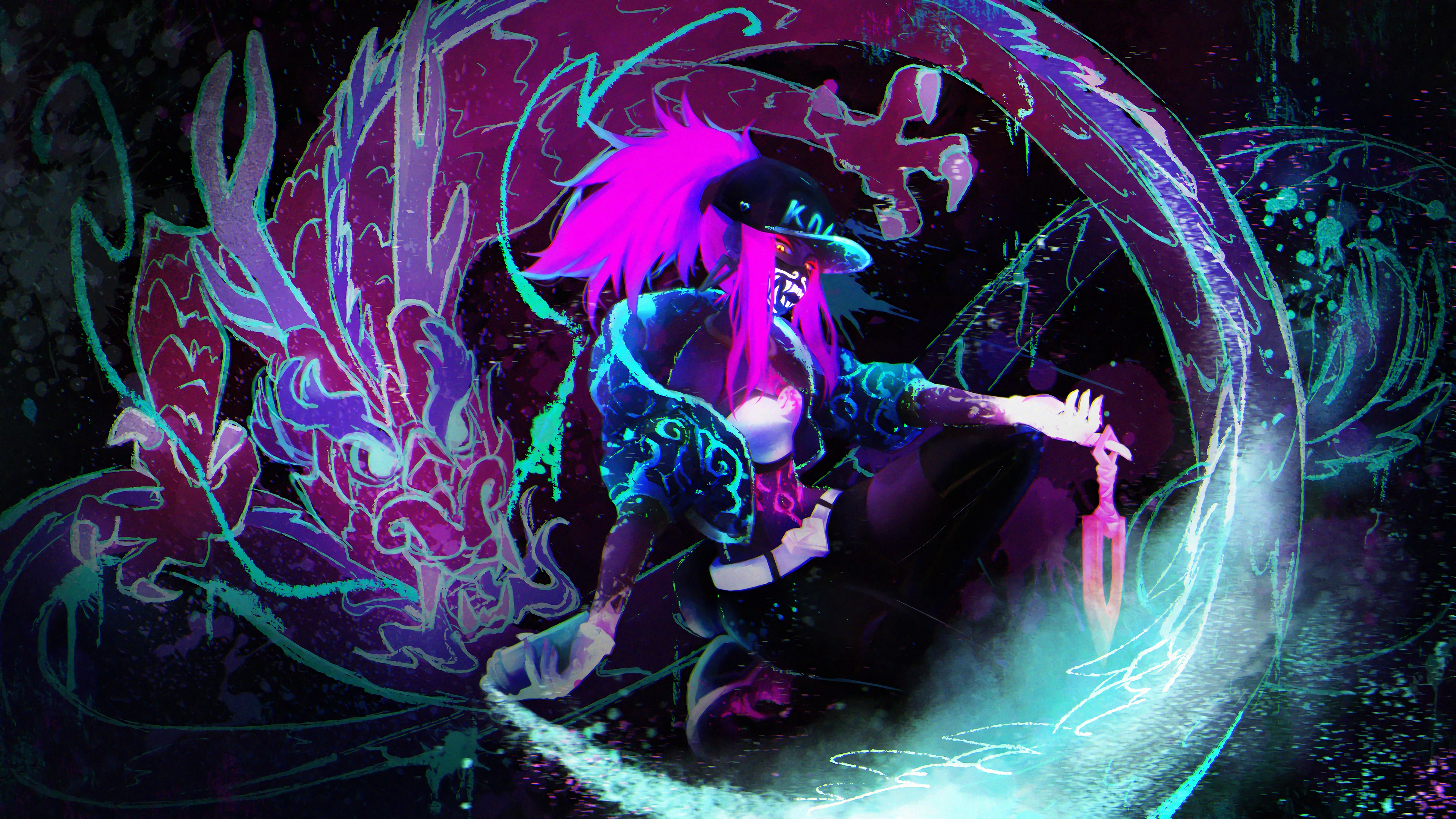 K Da Akali Dragon Neon Lol League Of Legends Lol - League Of Legends Wallpaper Kda Akali - HD Wallpaper 