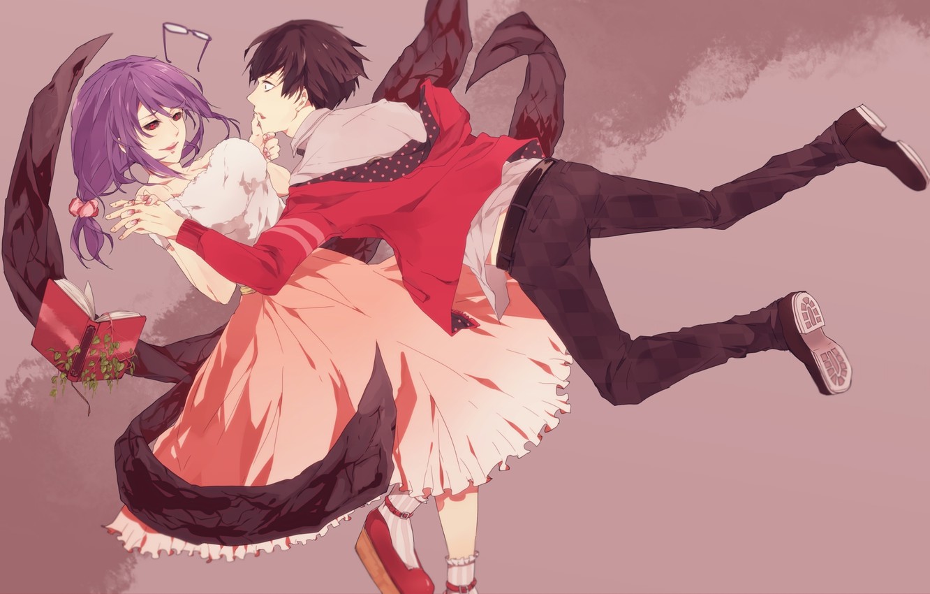 Photo Wallpaper Girl, Art, Glasses, Book, Anime, Guy, - Tokyo Ghoul - HD Wallpaper 