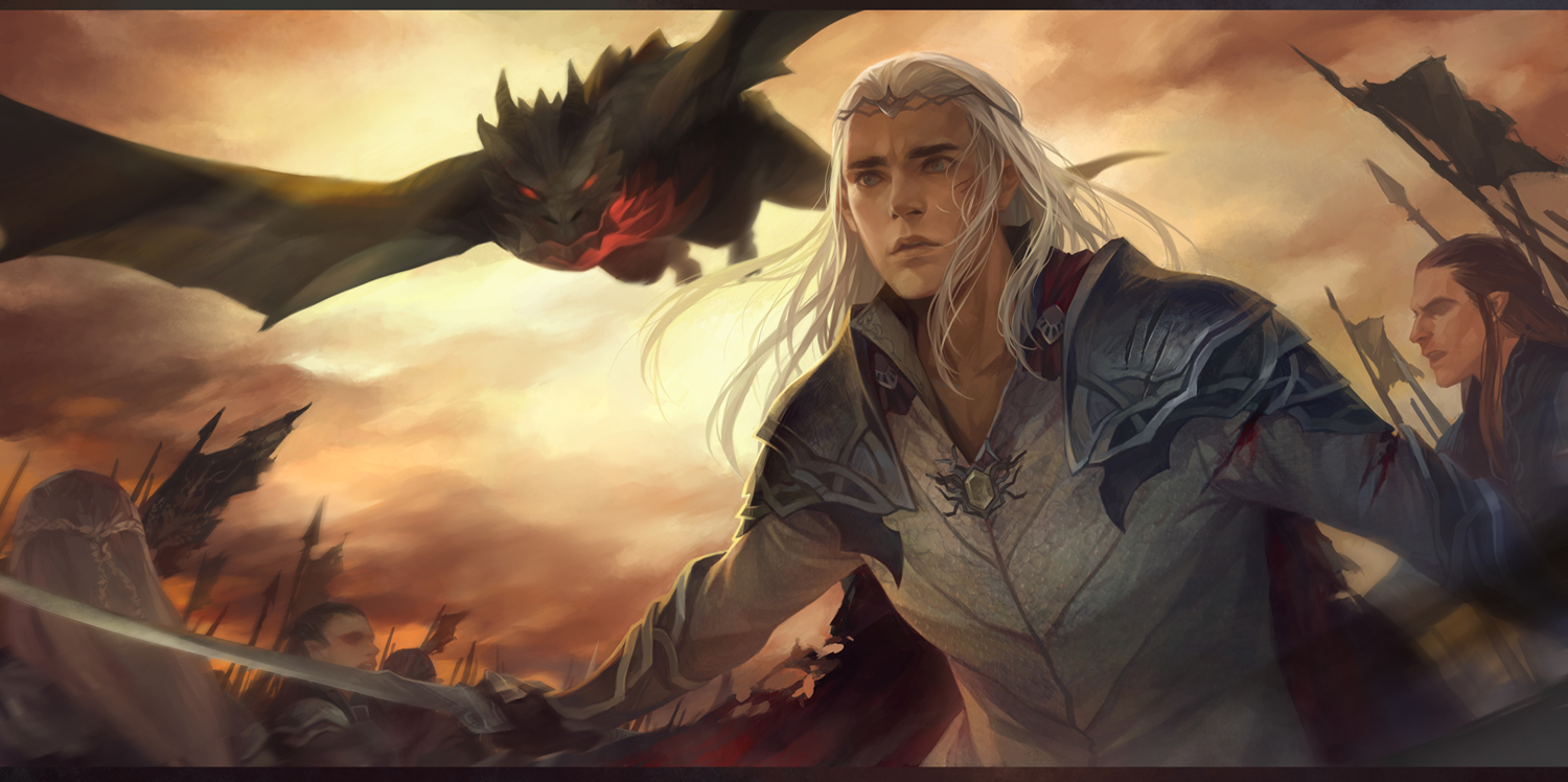 All Male Armor Blood Cape Dragon Gray Eyes Long Hair - Hobbit Serpents Of The North - HD Wallpaper 