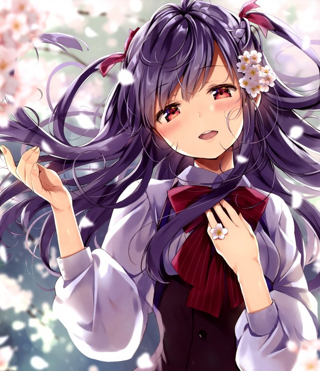 Anime Girl, Pretty, Long Hair, Smiling, Cute, Cherry - Pretty And Cute Anime Girls - HD Wallpaper 