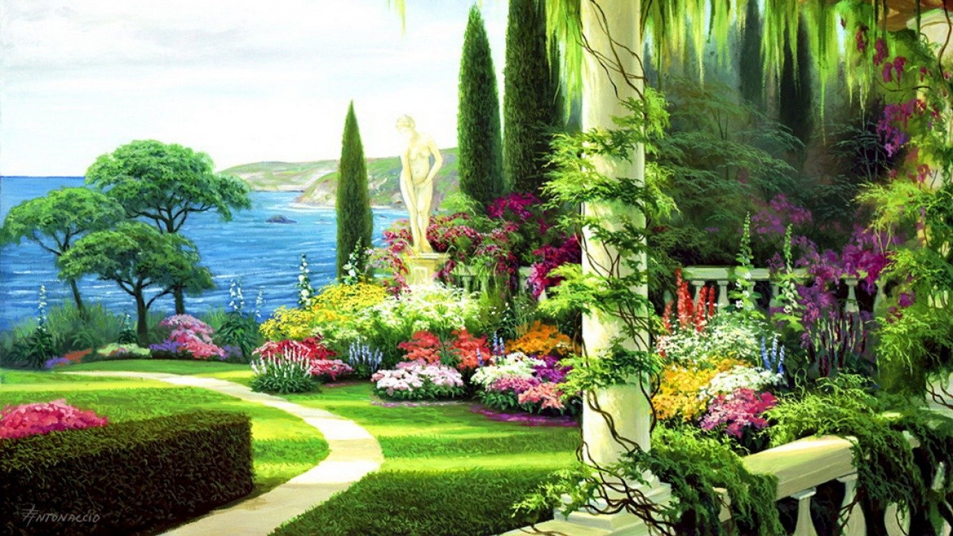 Ocean Garden Painting - HD Wallpaper 