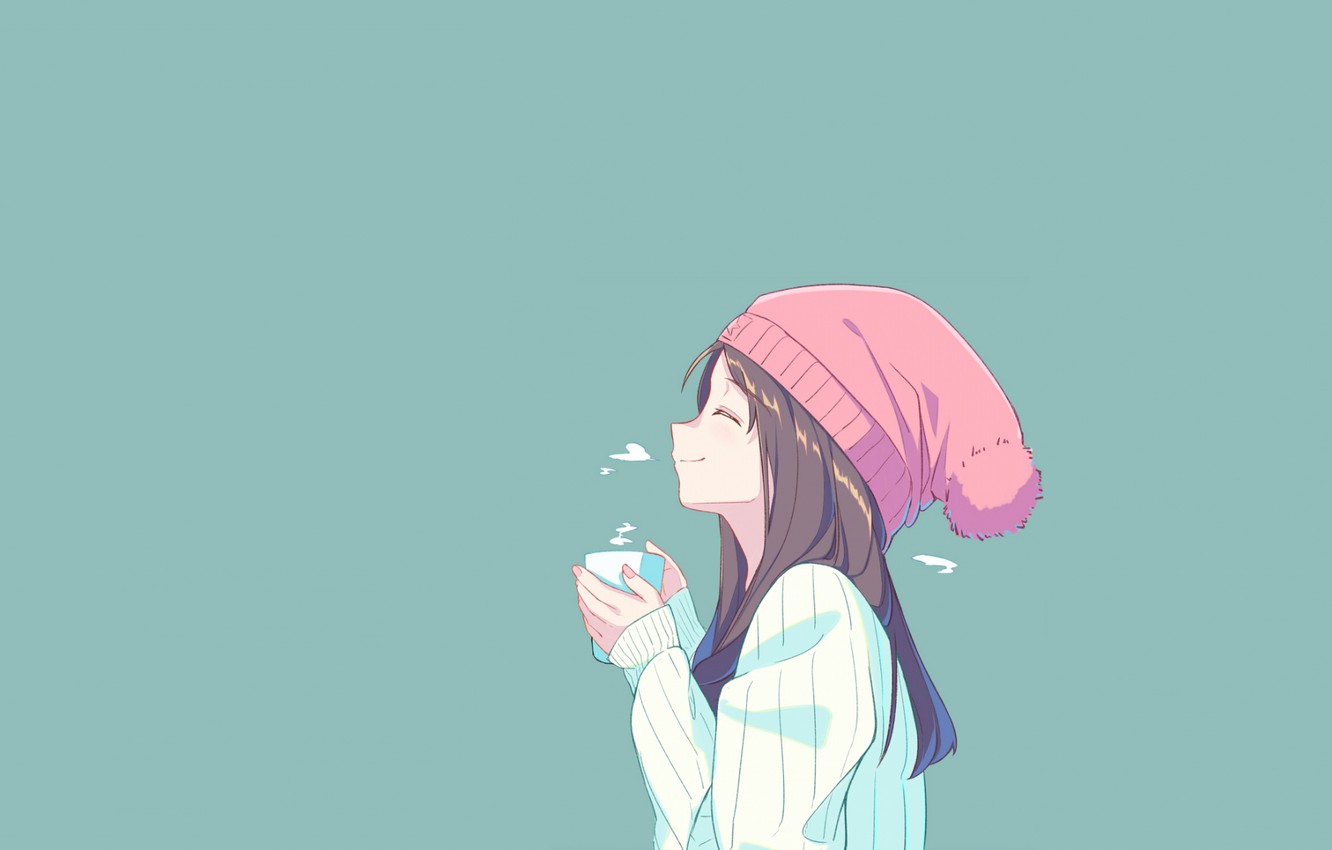 Photo Wallpaper Girl, Hot, Anime, Green, Smile, Coffee, - Iphone Wallpaper Anime Girl - HD Wallpaper 