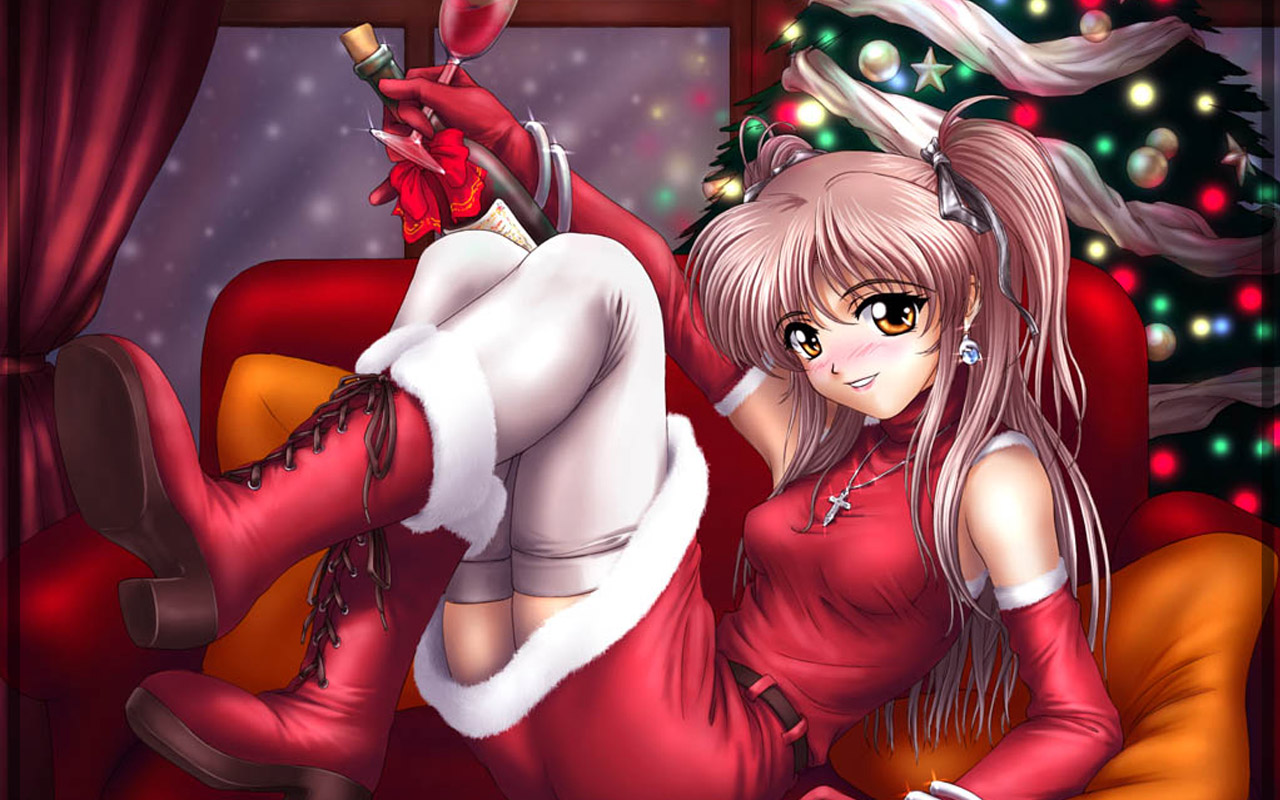 Hot Anime Grils Christmas Wallpapers Free Download - Sexy Anime Christmas Background - HD Wallpaper 
