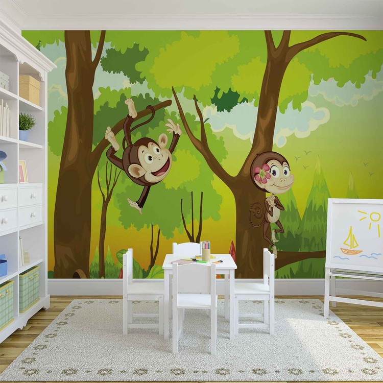 Monkeys Boys Bedroom Wallpaper Mural - Cartoon - HD Wallpaper 