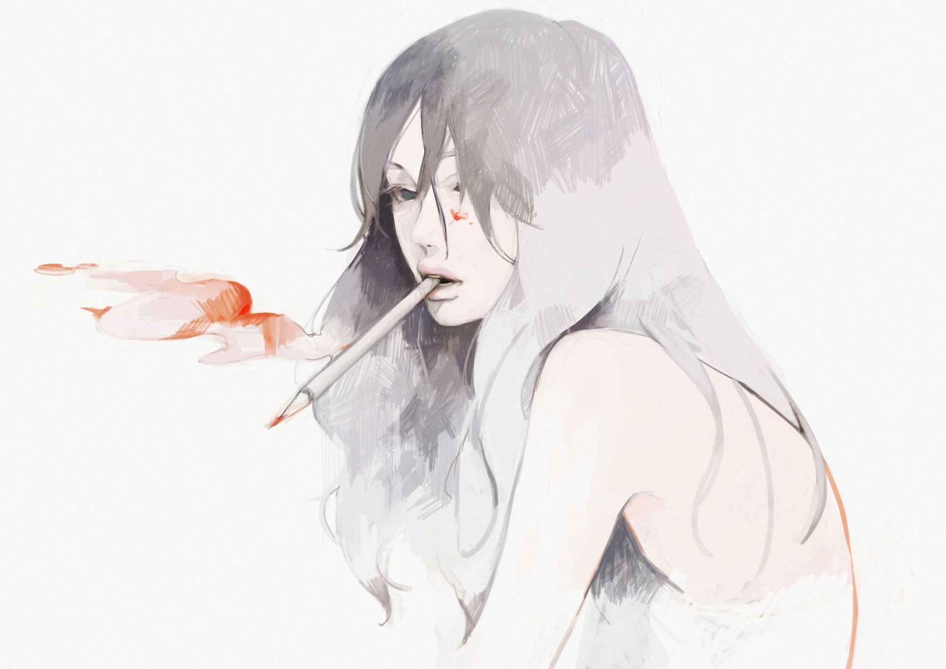 Girl With Grey Hair And Blue Eyes Drawing - HD Wallpaper 