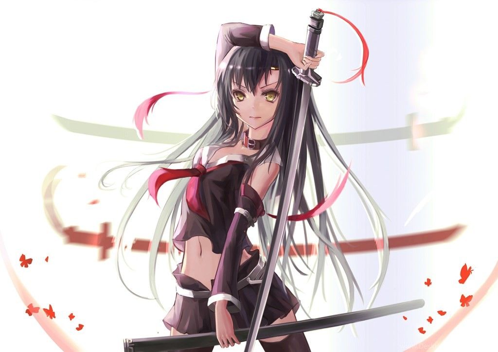 Samurai Girl Anime Wallpapers Best Anime Wallpaper - Anime Girl With Black Hair And Sword - HD Wallpaper 
