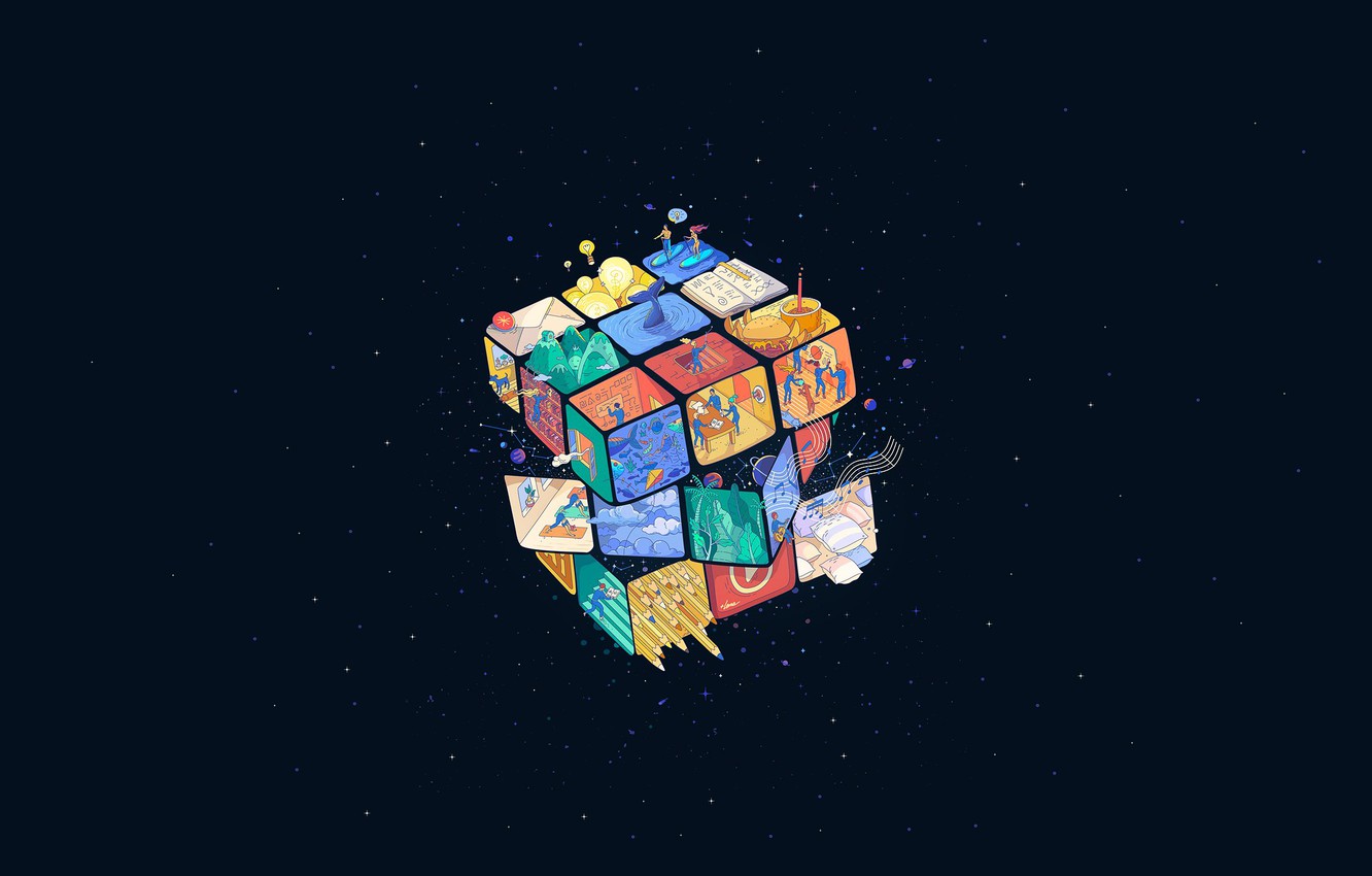 Photo Wallpaper Minimalism, Space, Style, Background, - Rubiks Cube In Space - HD Wallpaper 
