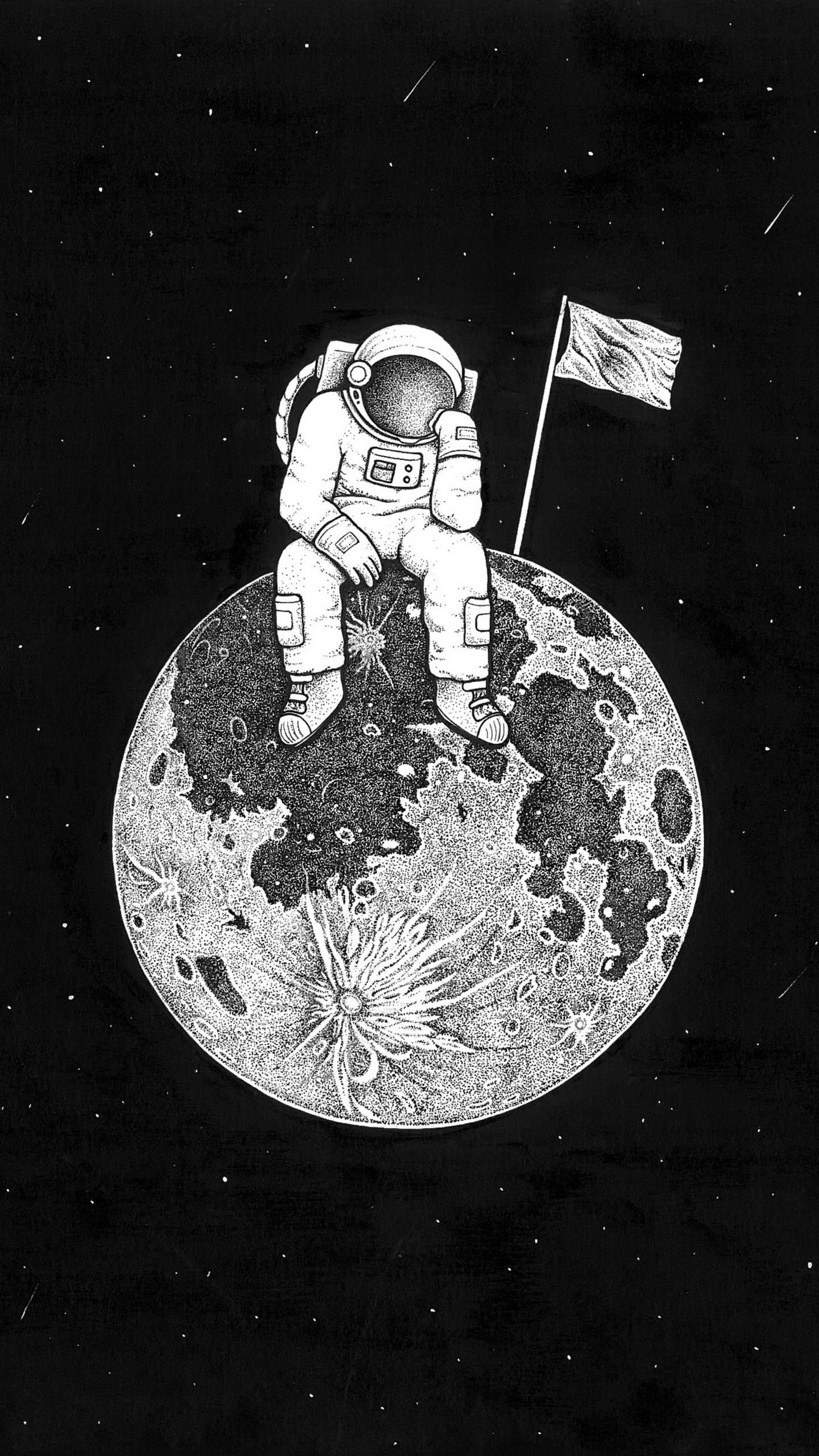 Wallpaper Astronaut, Space, Art, Planet, Drawing, Bw - Lonely Astronaut - HD Wallpaper 