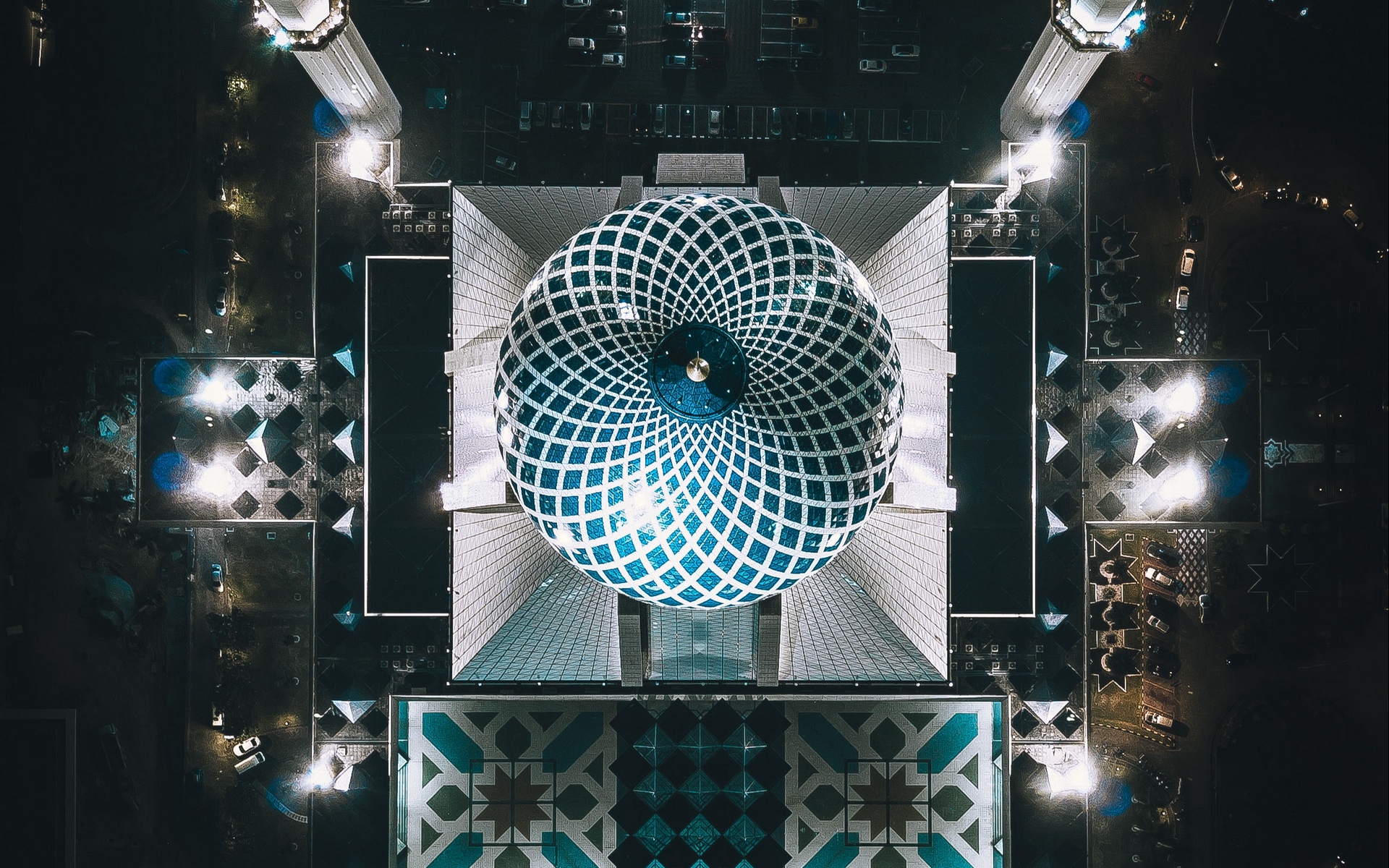 Wallpaper Of Mosque, Night, Architecture, Shah Alam, - Top View Of Mosque - HD Wallpaper 