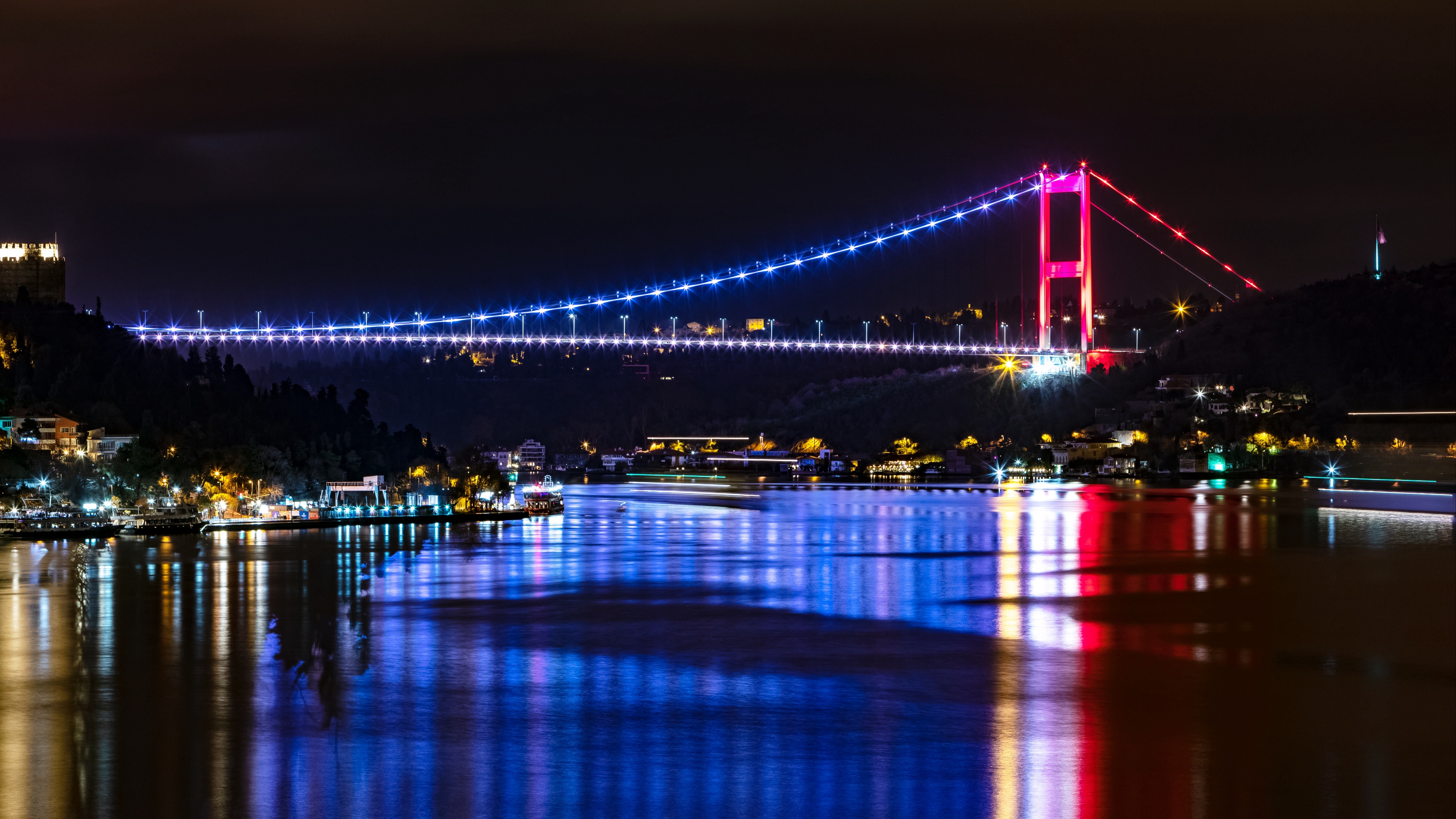 Wallpaper Bridge, Backlight, River, Reflection, Istanbul - Istanbul Wallpaper 4k - HD Wallpaper 