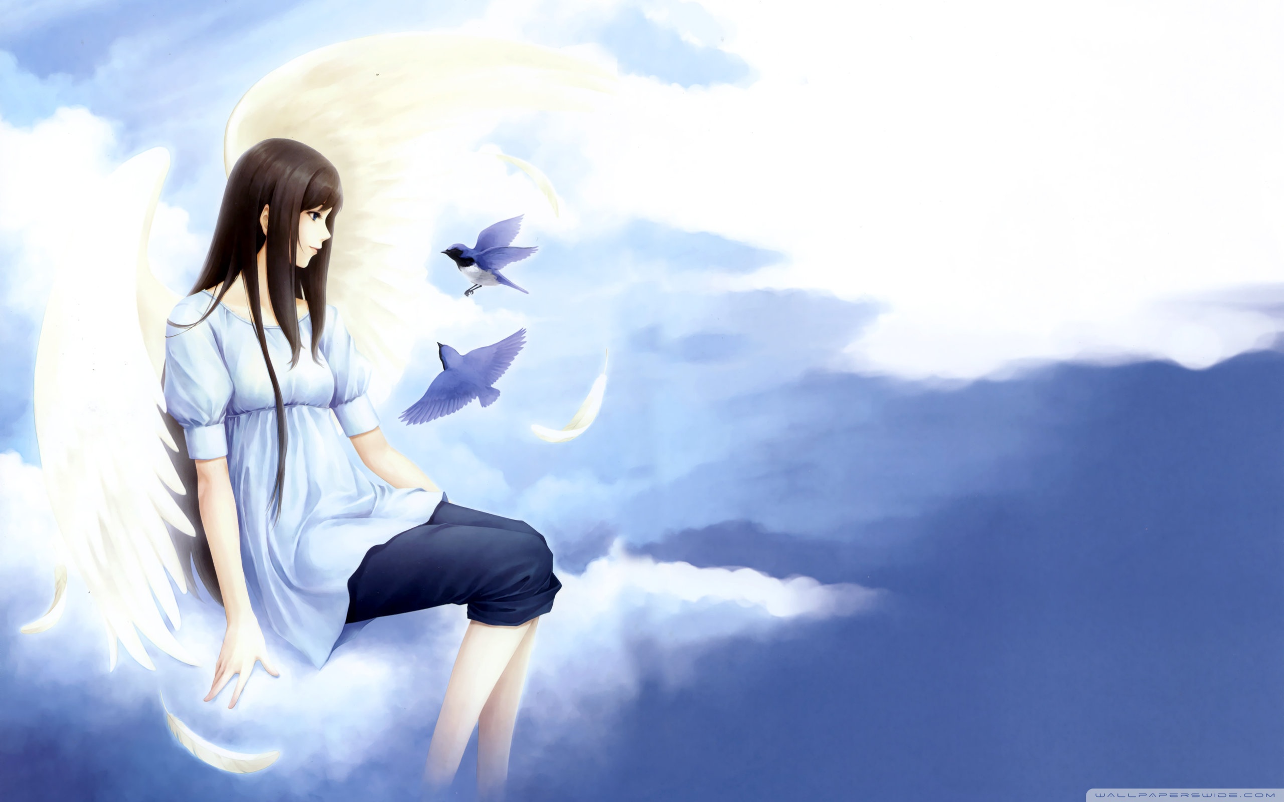 Anime Sitting On A Cloud - HD Wallpaper 