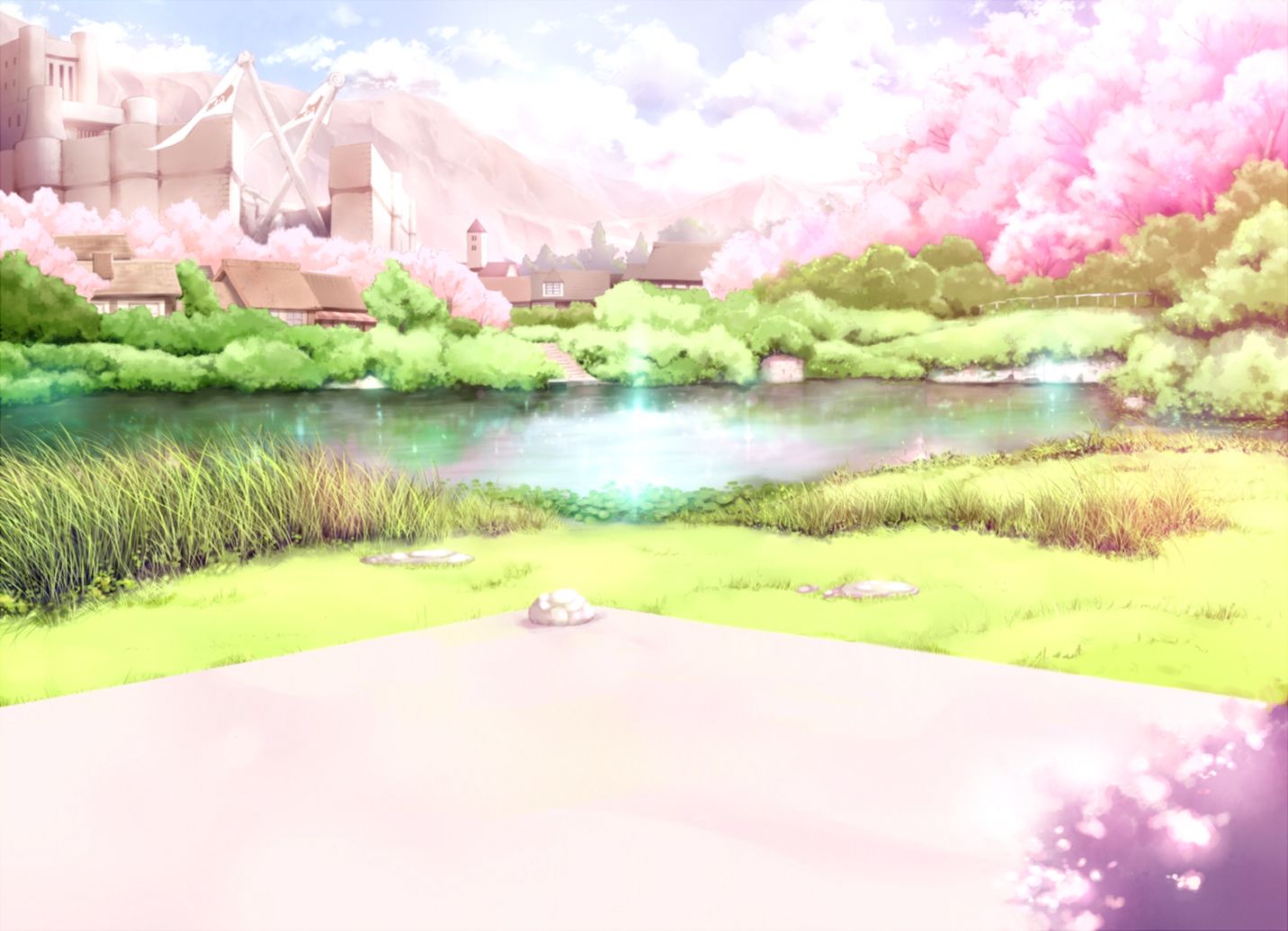 Anime Cherry Blossoms Landscape Wallpapers Hd Desktop - Scenery Cherry Blossom Anime Background - HD Wallpaper 