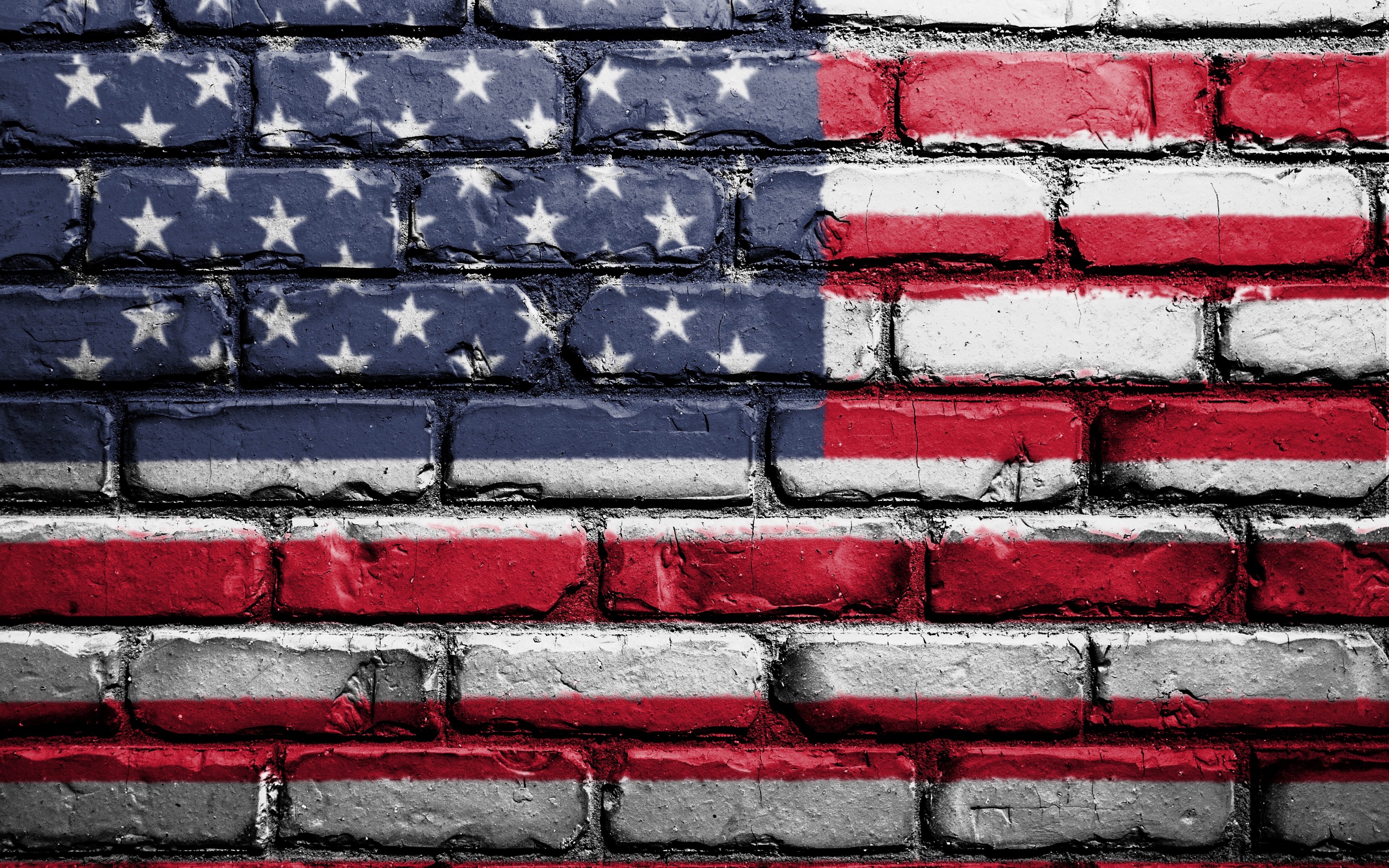 Wallpaper Flag, America, Usa, Symbolism, Wall, Brick, - Usa Flag 4k - HD Wallpaper 