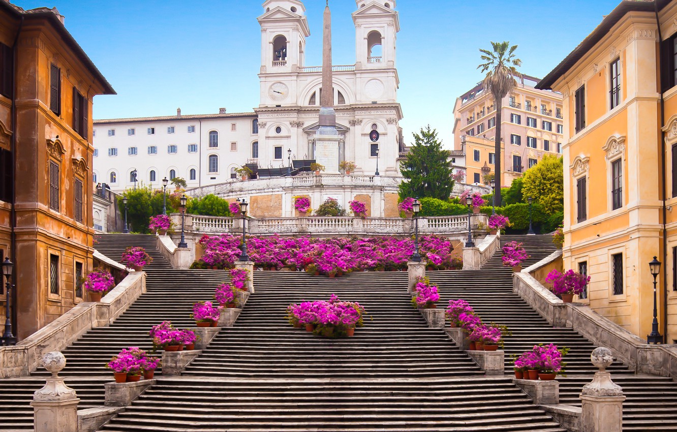 Photo Wallpaper Flowers, Home, Rome, Italy, Stage, - Spanish Steps - HD Wallpaper 