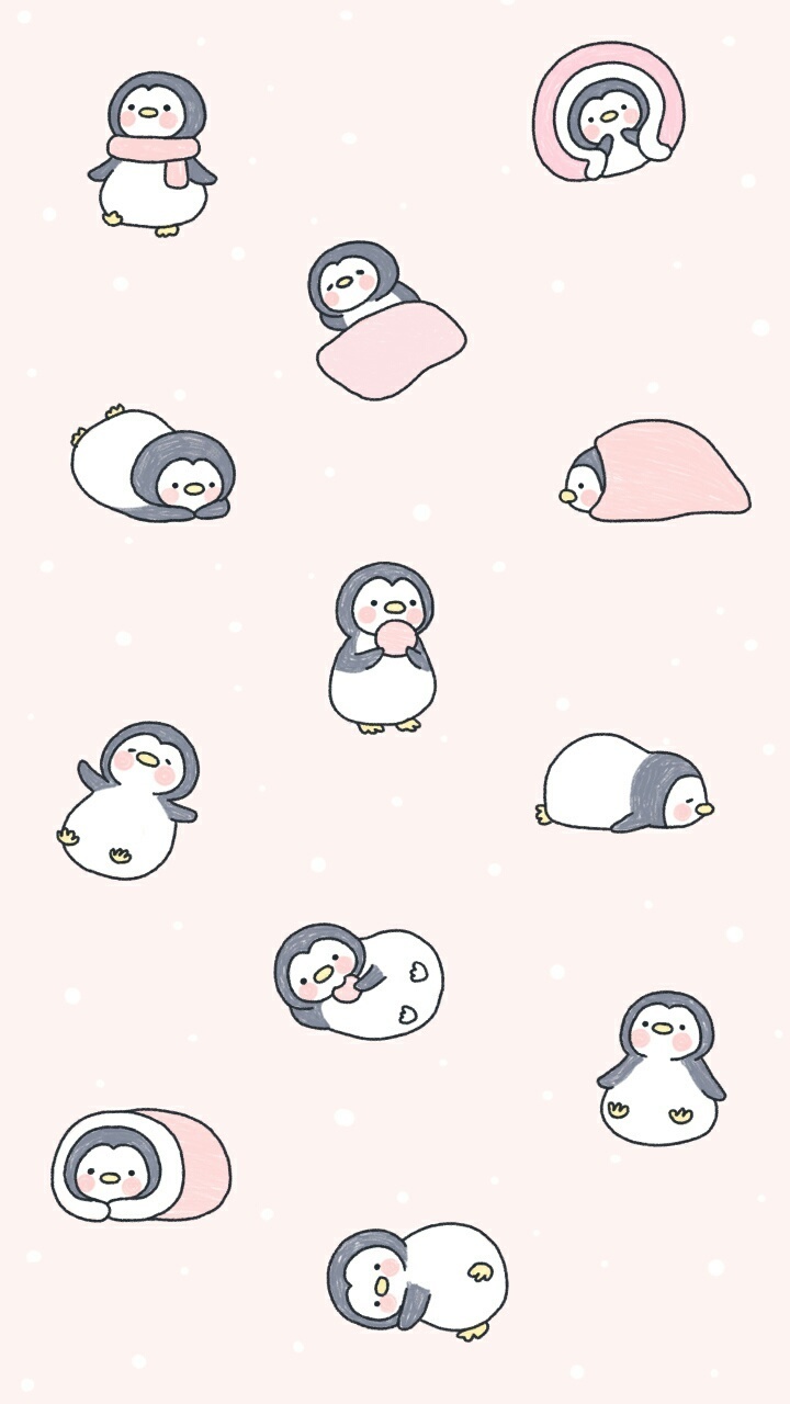 Cute, Background, And Penguin Image - Cute Animals Wallpaper Cartoon - HD Wallpaper 