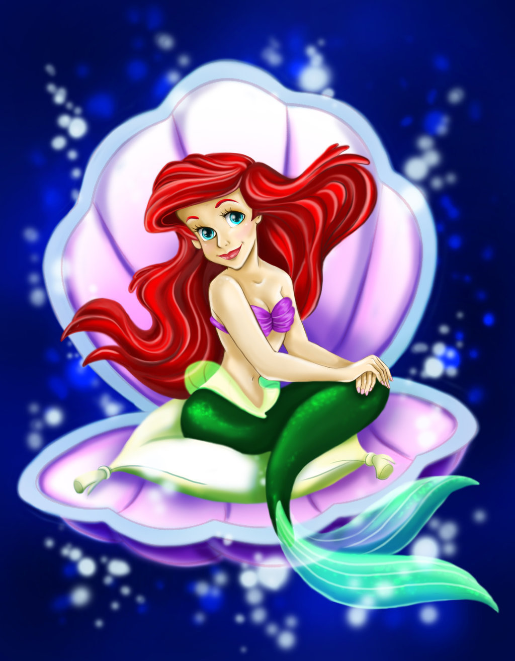 The Little Mermaid Ariel - Little Mermaid In Shell - HD Wallpaper 