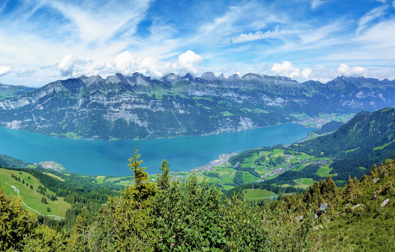 Photo Wallpaper Mountains, Switzerland, Switzerland, - Walensee - HD Wallpaper 