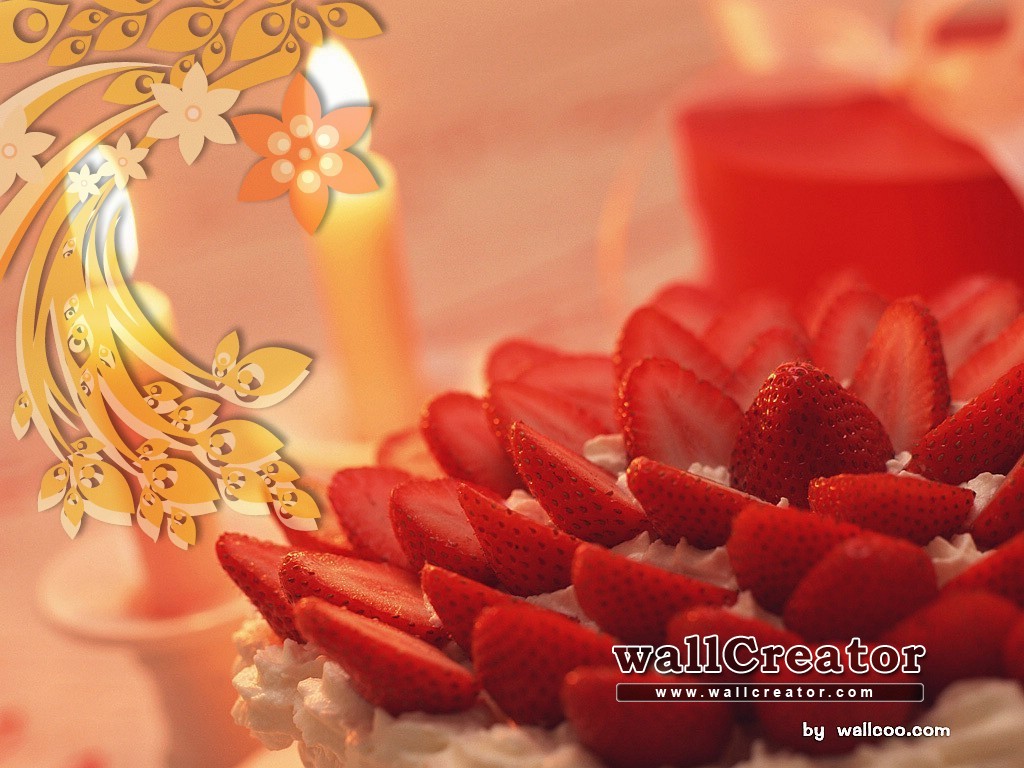 1366 / 768 Wallpaper - Strawberry Cake Candles - HD Wallpaper 