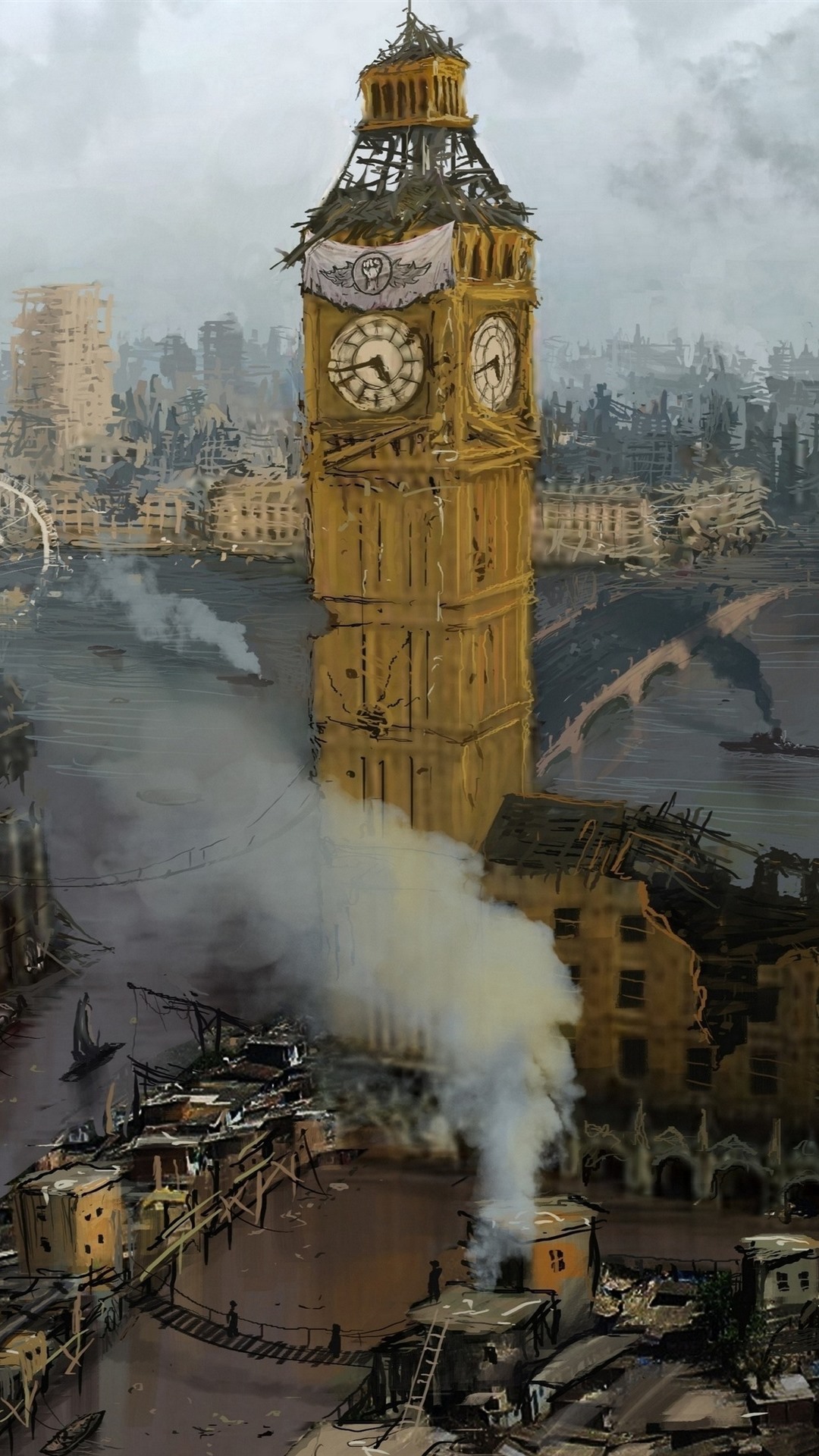 Iphone Wallpaper Ruins, City, London, Big Ben, Smoke, - Big Ben In Ruins - HD Wallpaper 