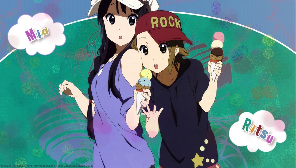Wallpaper K-on, Girl, Hat, Ice Cream, Perturbation - Mio K On Ritsu - HD Wallpaper 