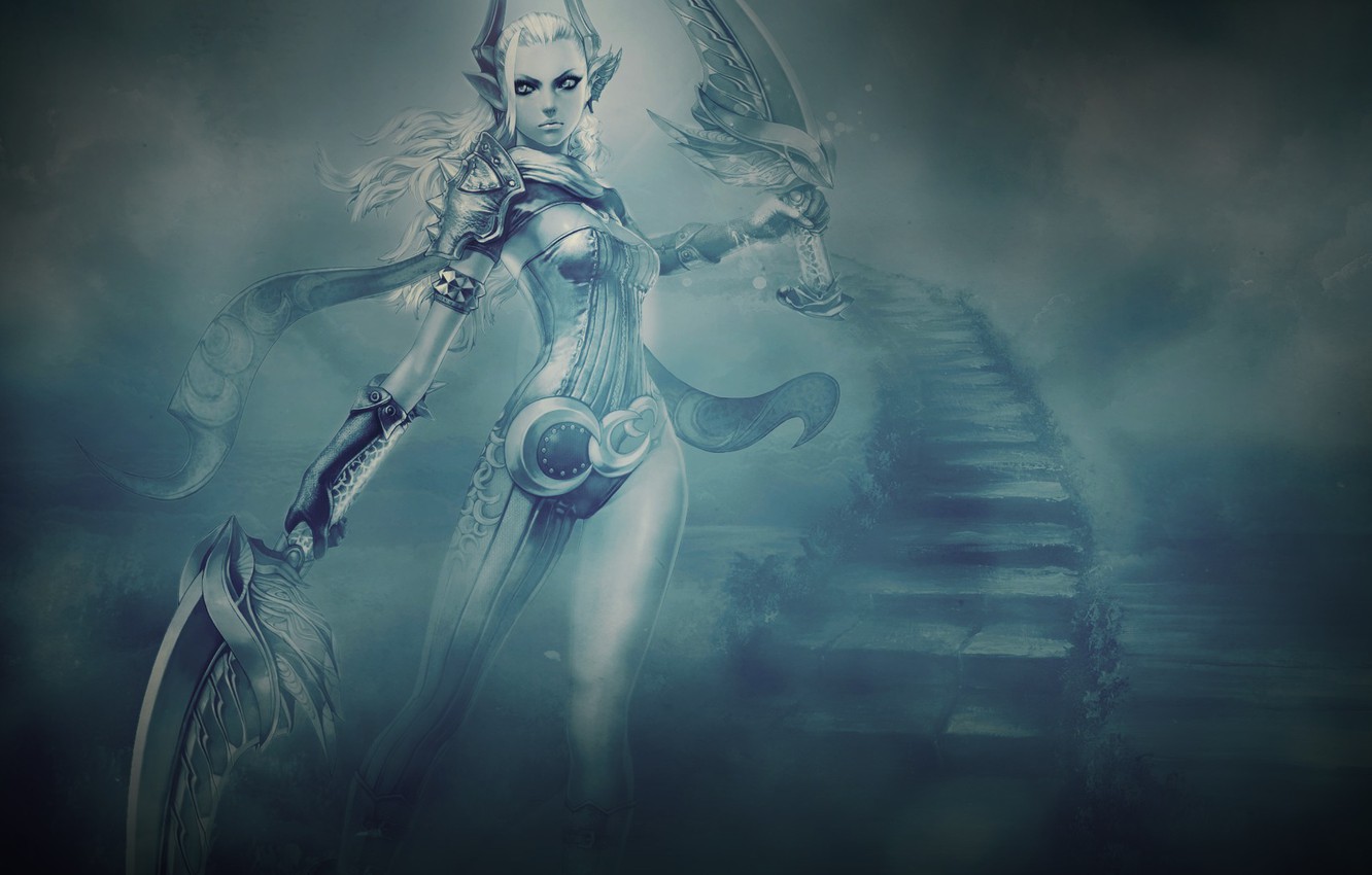 Photo Wallpaper Look, Girl, Weapons, Art, Costume, - Tera The Exiled Realm - HD Wallpaper 