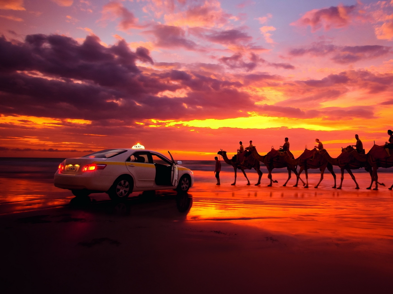 Taxi With Sunset - HD Wallpaper 