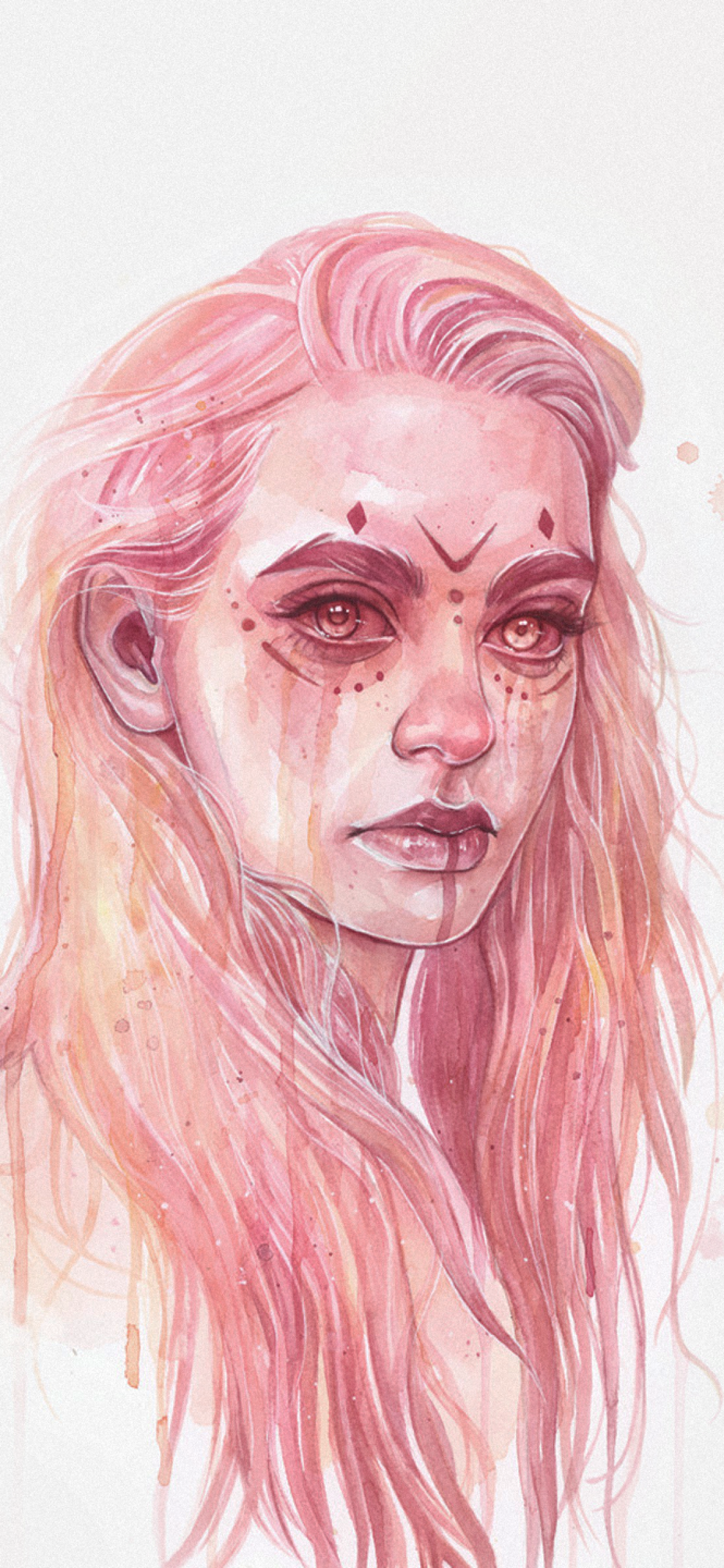 Fantasy Girl, Face Tattoo, Pink Hair - Tomasz Mrozkiewicz - HD Wallpaper 