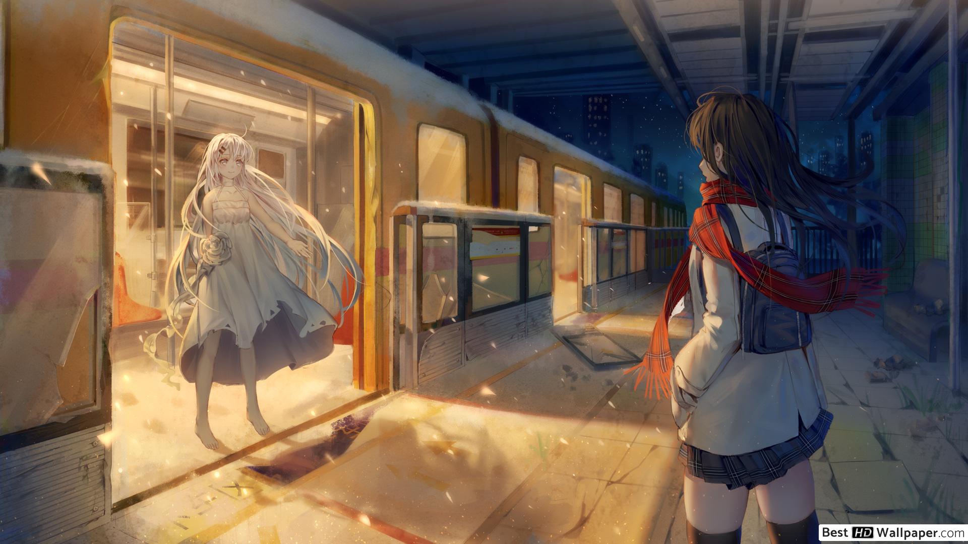 Anime Girl White Hair With Scarf - HD Wallpaper 