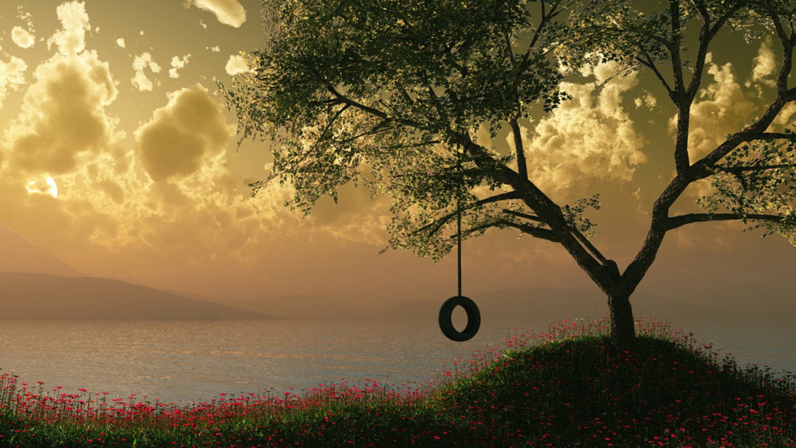 Tree With Tire Swing - HD Wallpaper 
