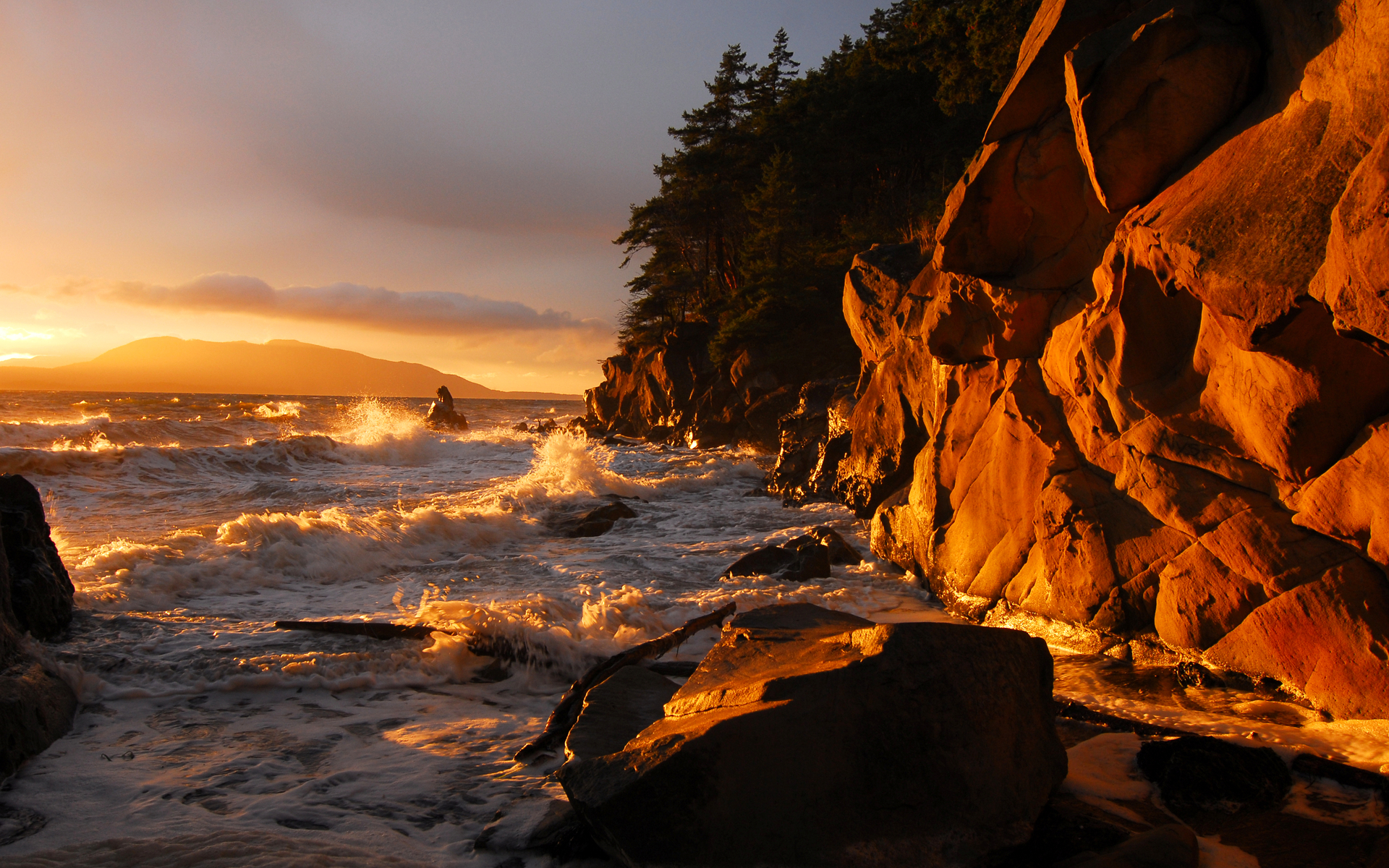 Rocky Coast Sunset - HD Wallpaper 