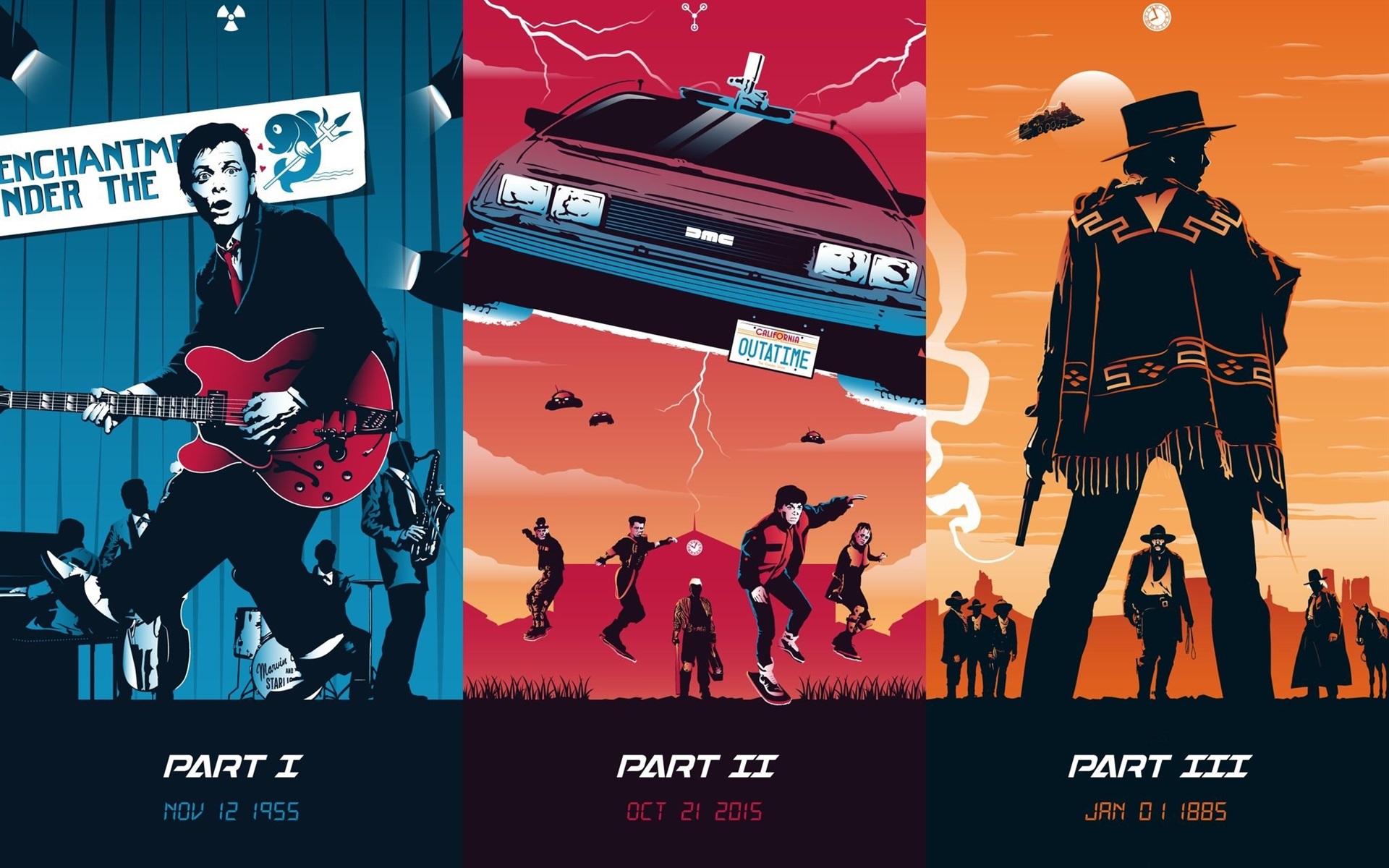 Wallpaper Back To The Future, Trilogy, Art Picture - Back To The Future Trilogy Art - HD Wallpaper 